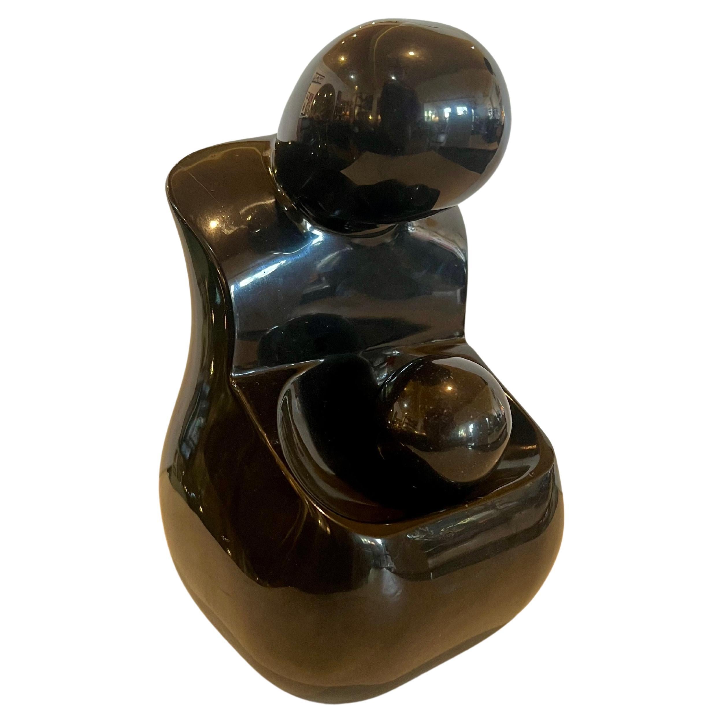 Post-Modern Solid Polished Black Onyx Mother & Child Sculpture Postmodern For Sale