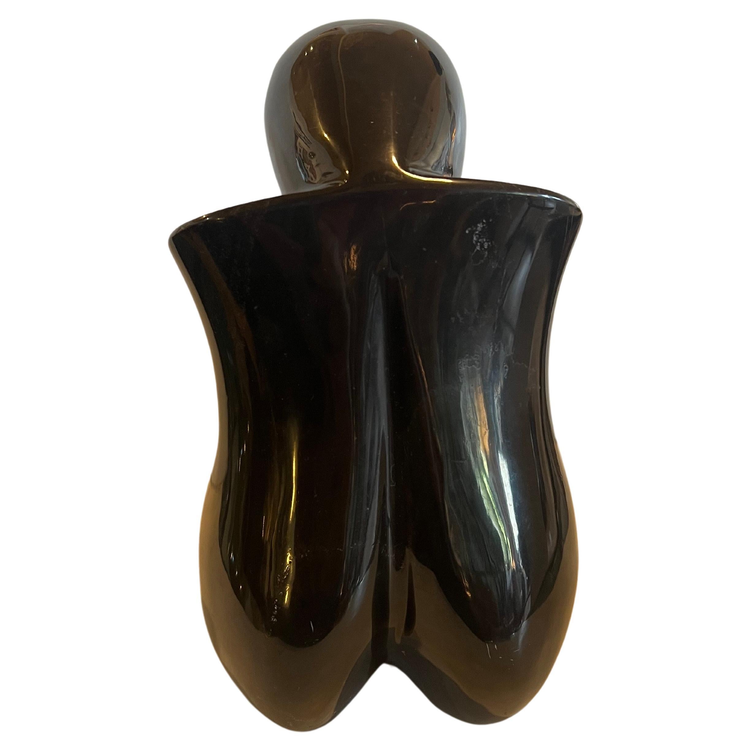 American Solid Polished Black Onyx Mother & Child Sculpture Postmodern