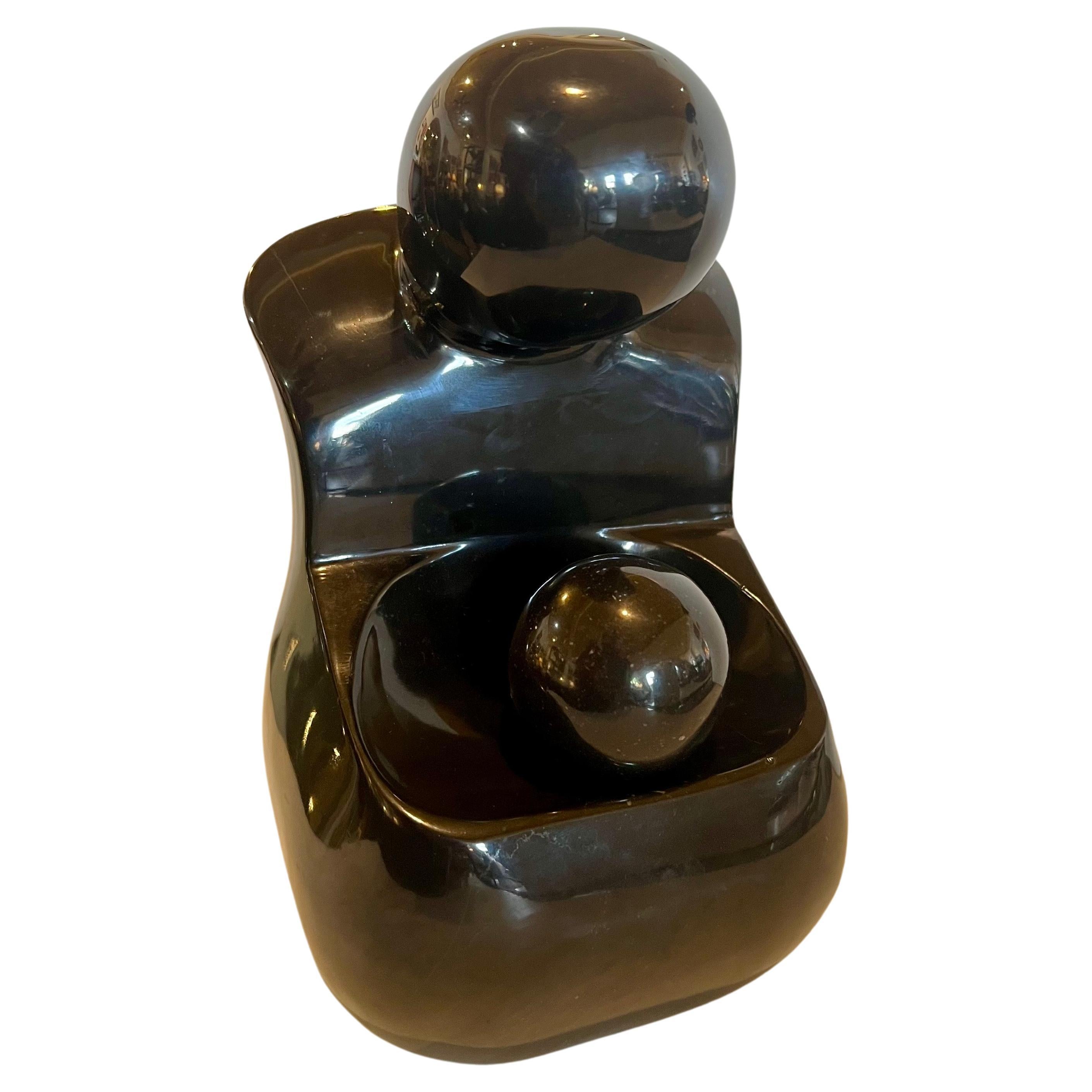 Solid Polished Black Onyx Mother & Child Sculpture Postmodern In Excellent Condition In San Diego, CA