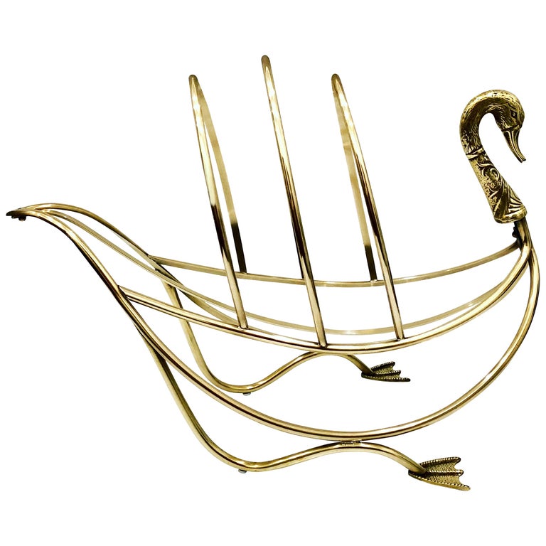 Solid Polished Brass Italian Magazine Rack Swan For Sale at 1stDibs ...