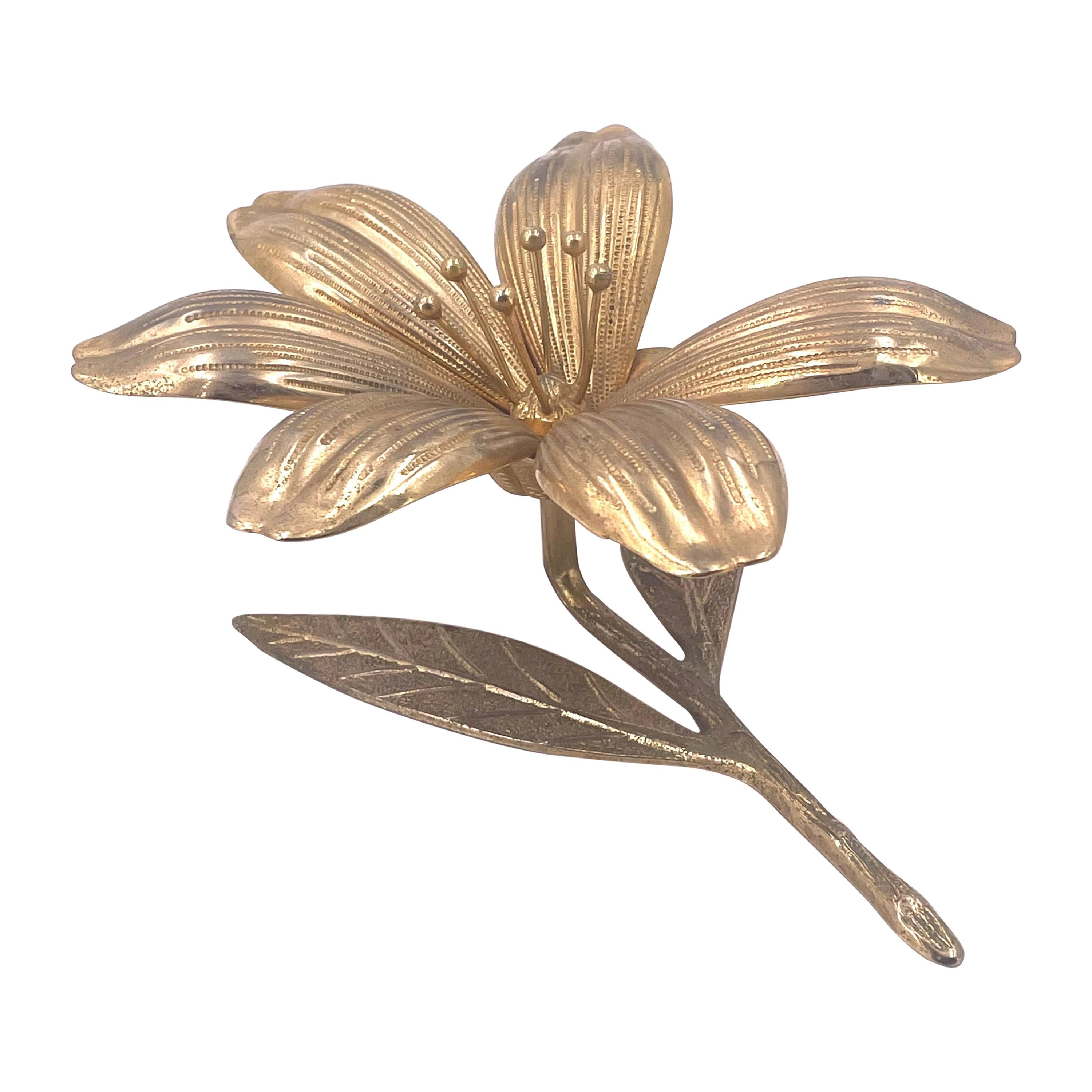 Solid Polished Brass Lotus Flower Ashtray Sculpture