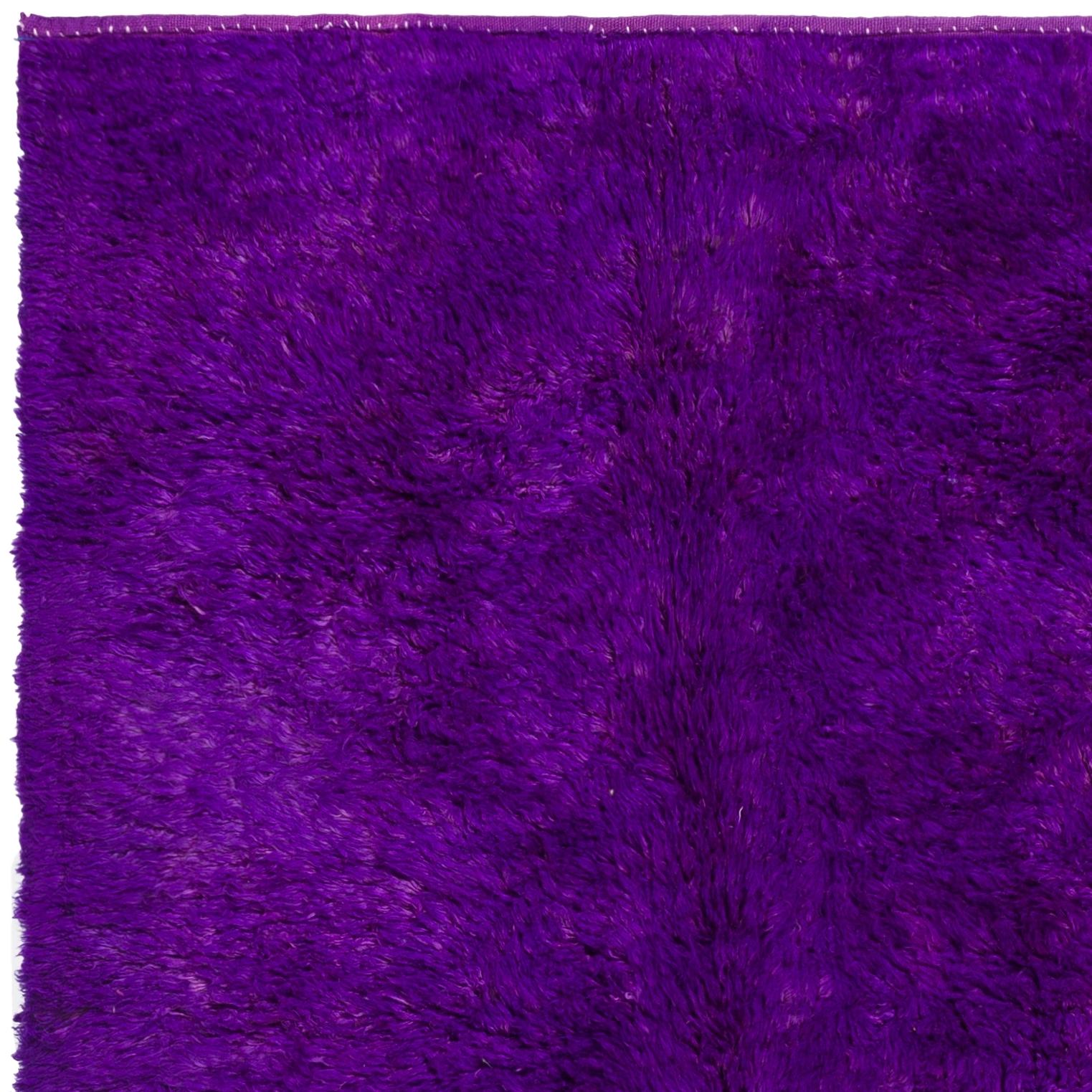 Turkish Solid Purple Color Hand-knotted Tulu Rug, 100% Wool. Custom Options Available For Sale