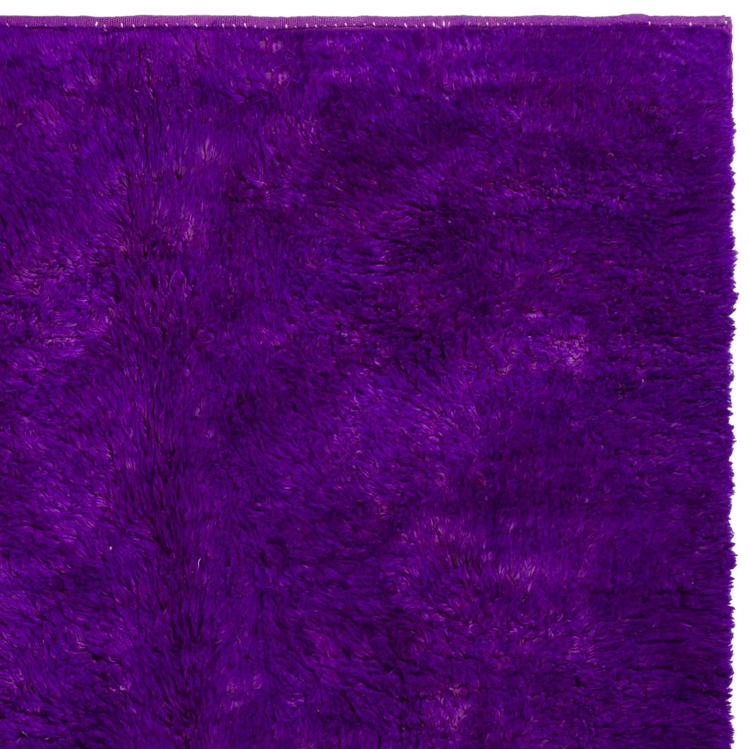 Hand-Knotted Solid Purple Color Hand-knotted Tulu Rug, 100% Wool. Custom Options Available For Sale