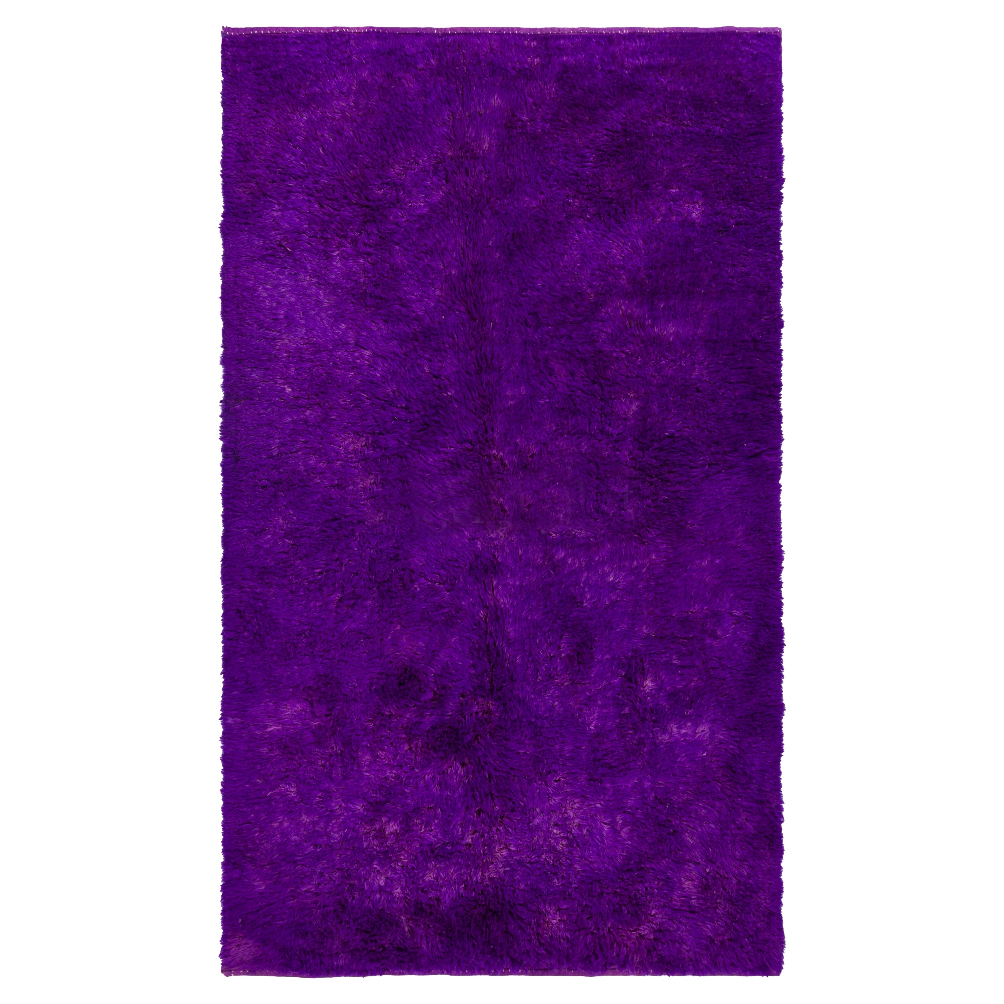 Solid Purple Color Hand-knotted Tulu Rug, 100% Wool. Custom Options Available For Sale