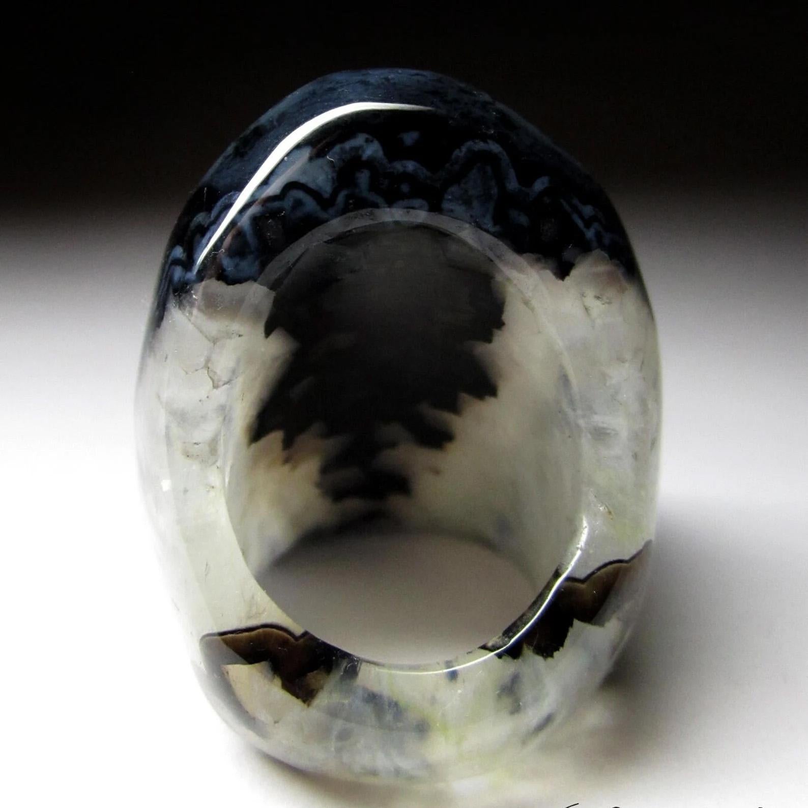 Women's or Men's Solid Quartz Ring Rock Crystal Black Agate Big LOTR Ring For Sale