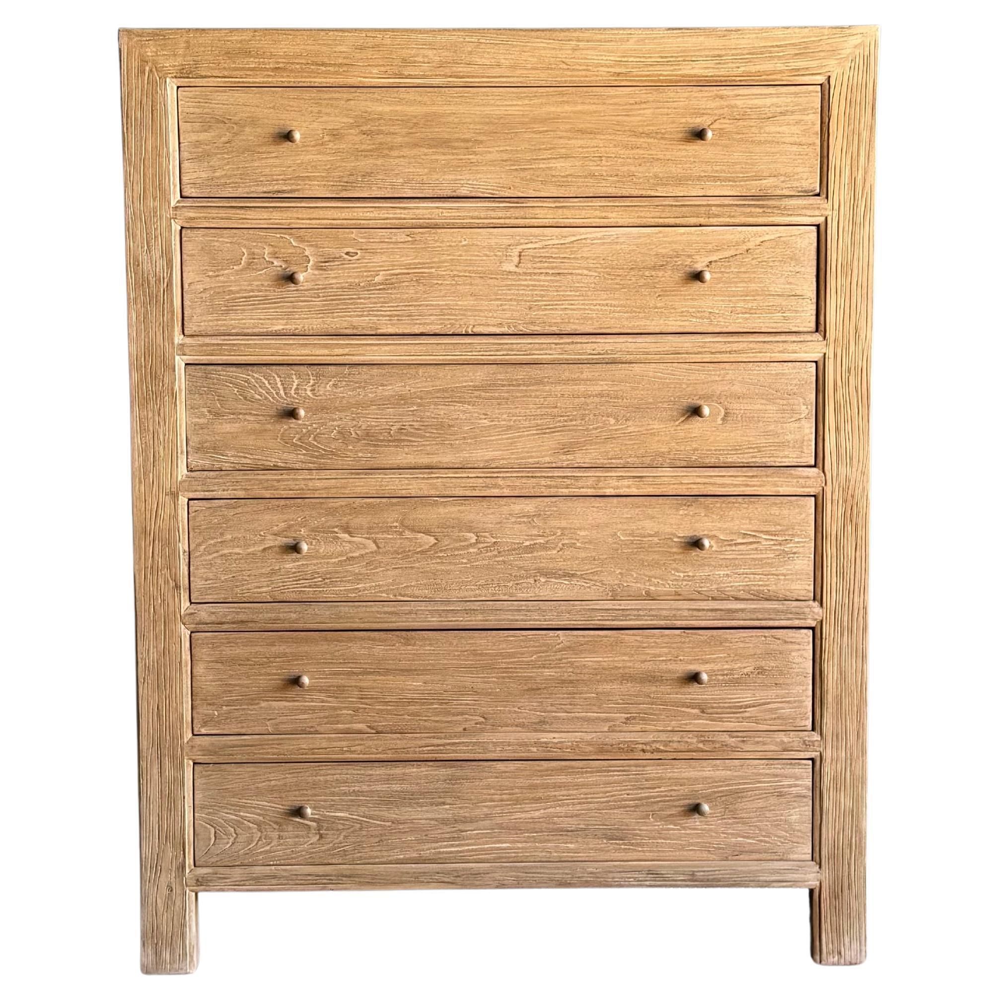 Solid Reclaimed Elm Wood Tall Chest of Drawers in Natural Finish