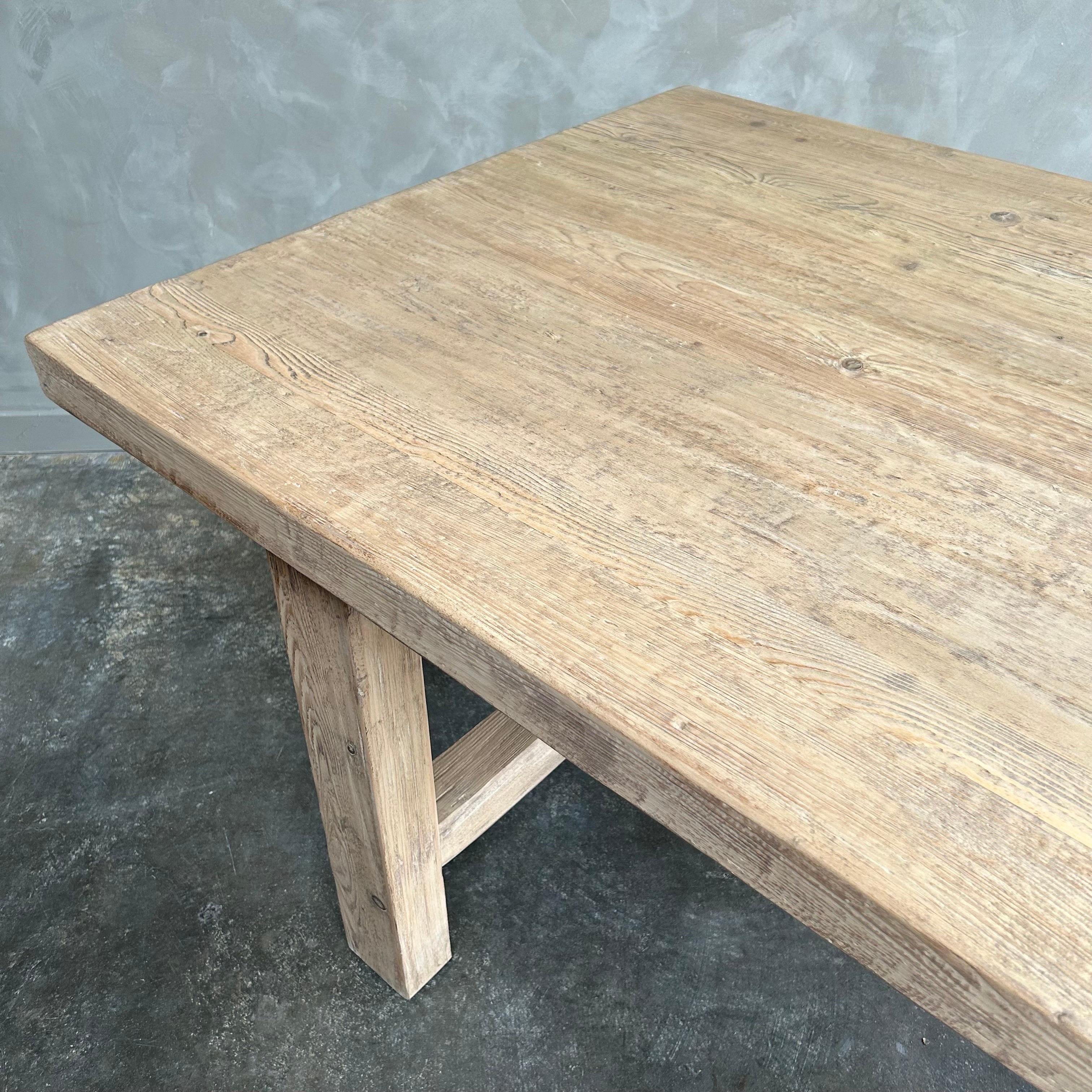 Solid Reclaimed Pine Dining Table In New Condition For Sale In Brea, CA