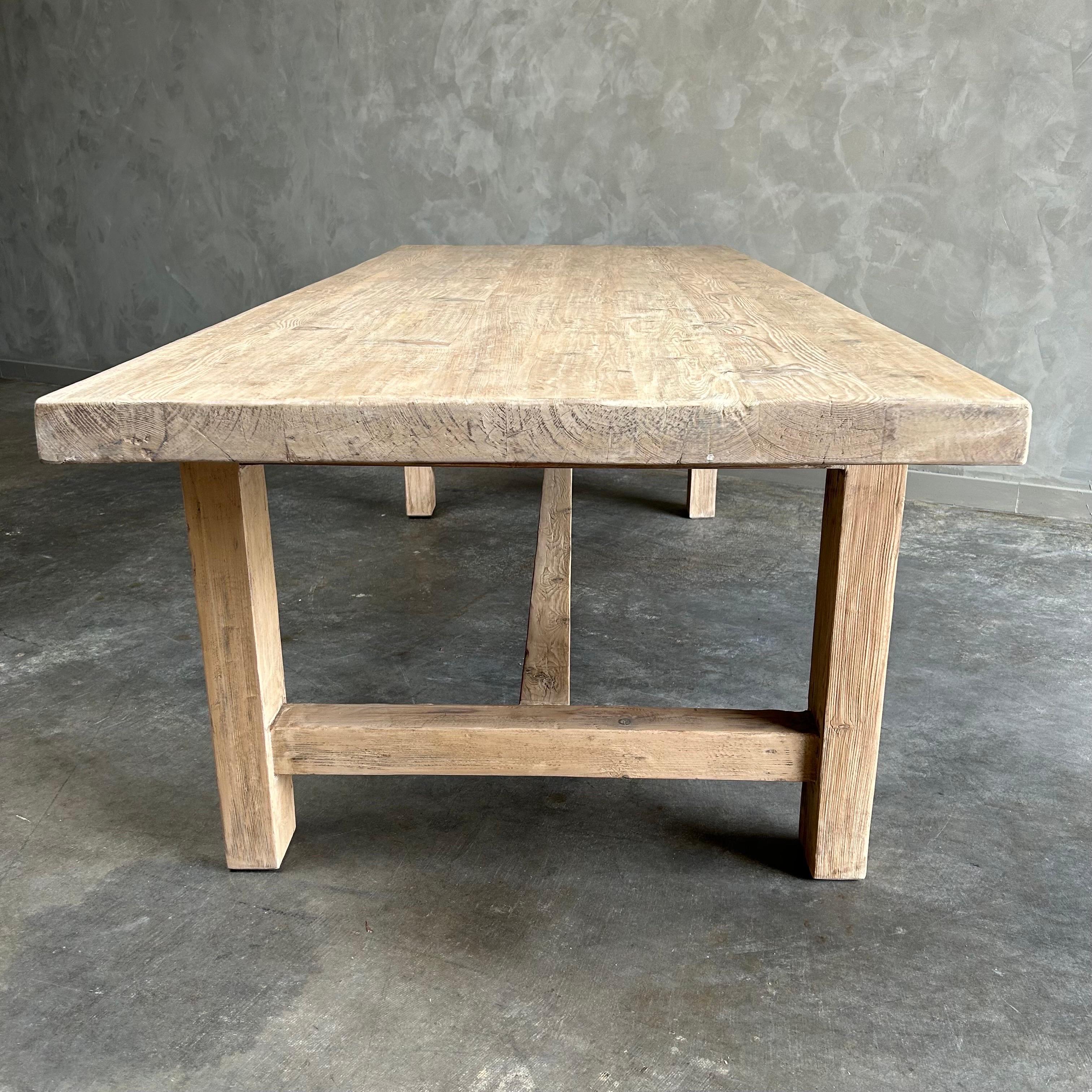 Contemporary Solid Reclaimed Pine Dining Table For Sale