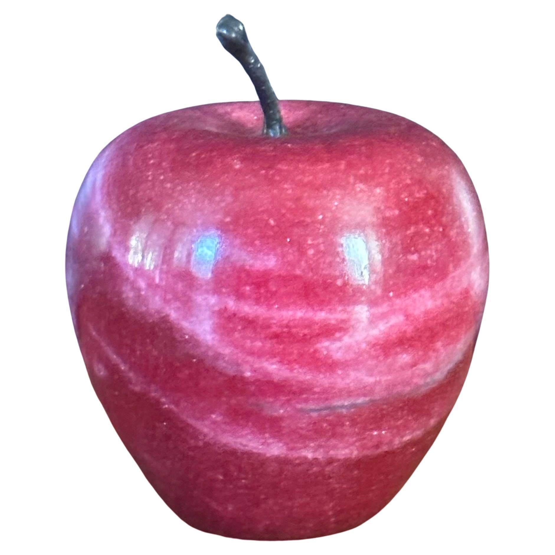 Mid-Century Modern Solid Red Marble Apple Paperweight