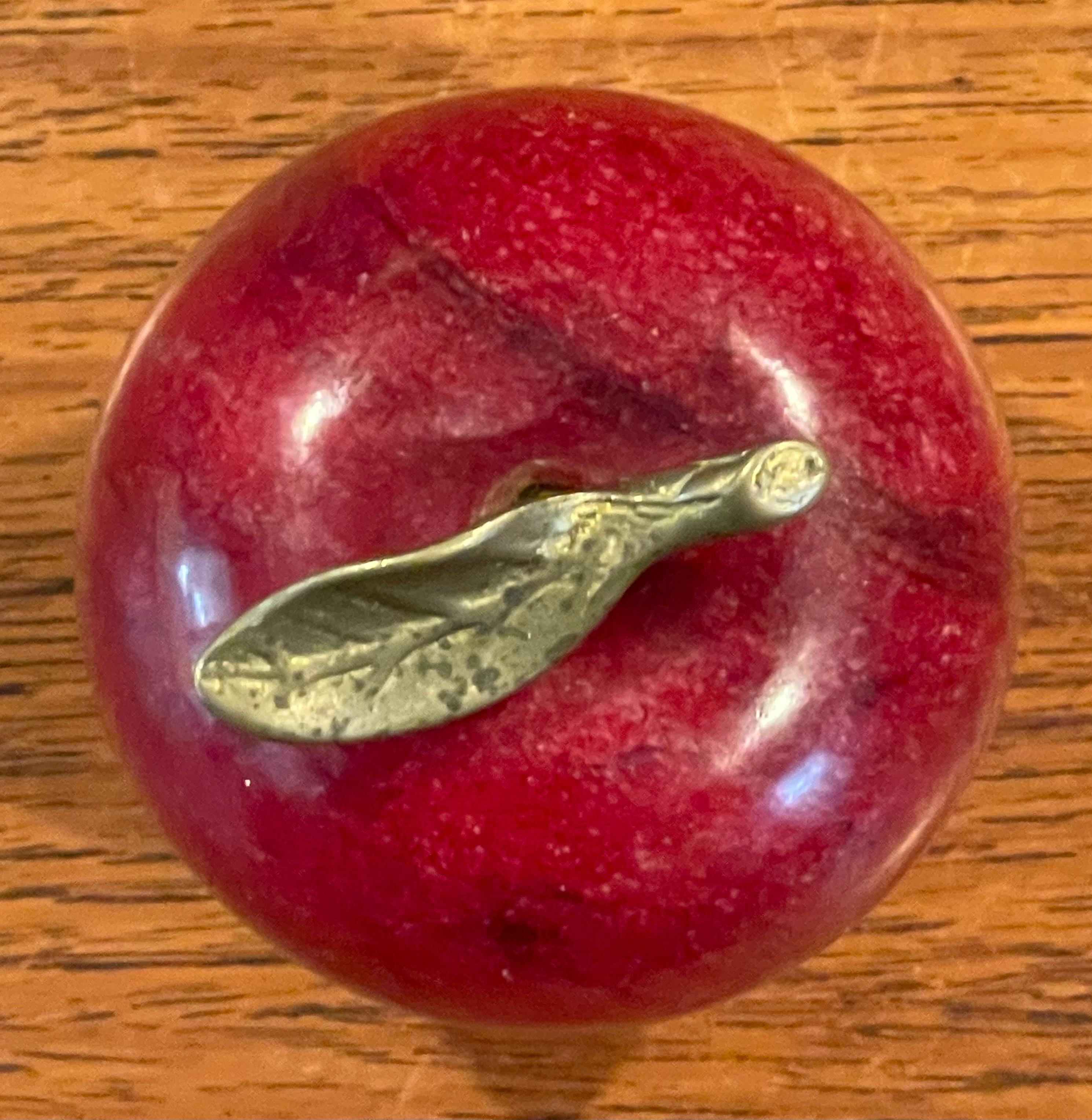 Solid Red Marble Apple Paperweight with Brass Stem For Sale 4