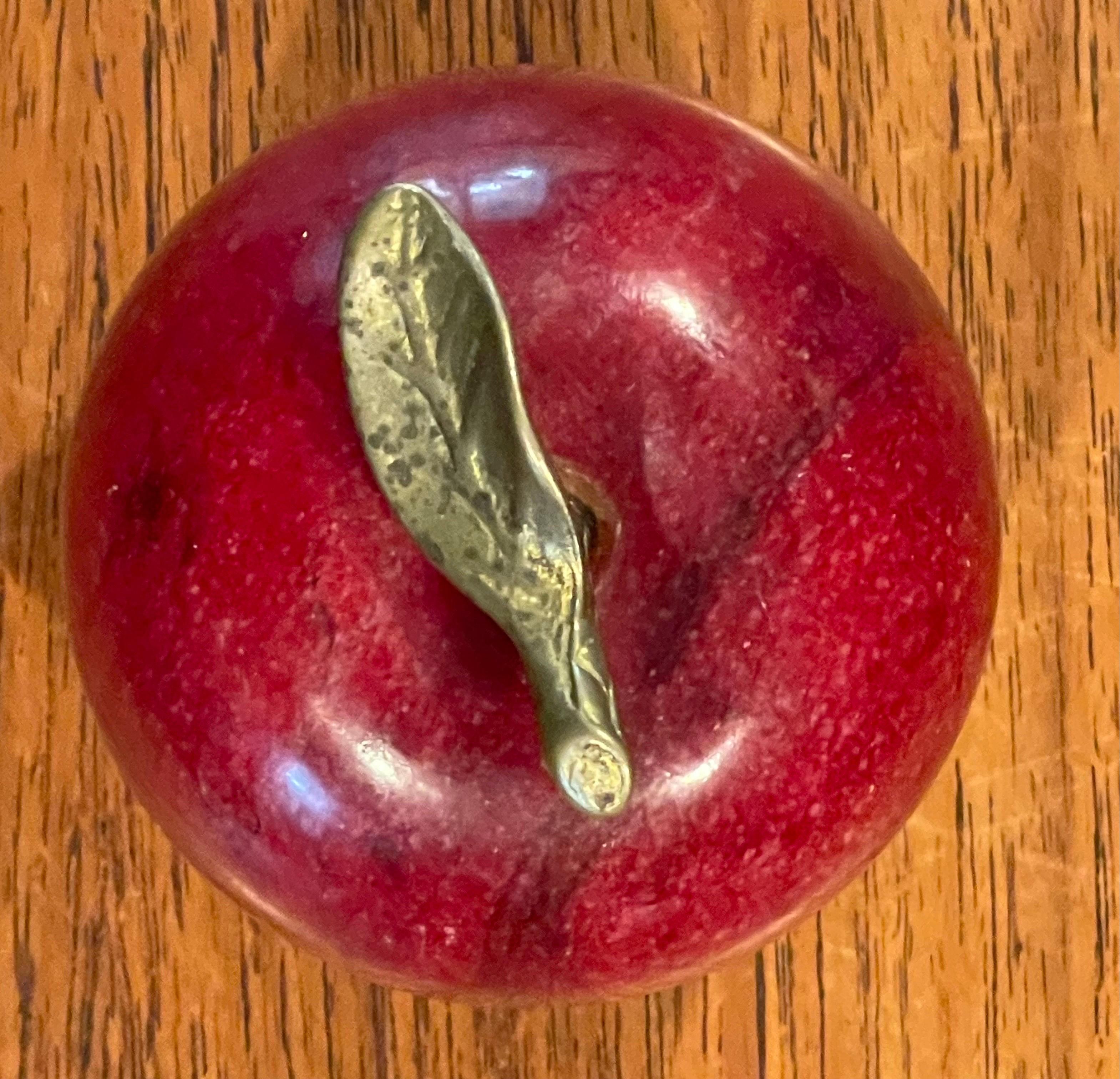 Solid Red Marble Apple Paperweight with Brass Stem For Sale 5