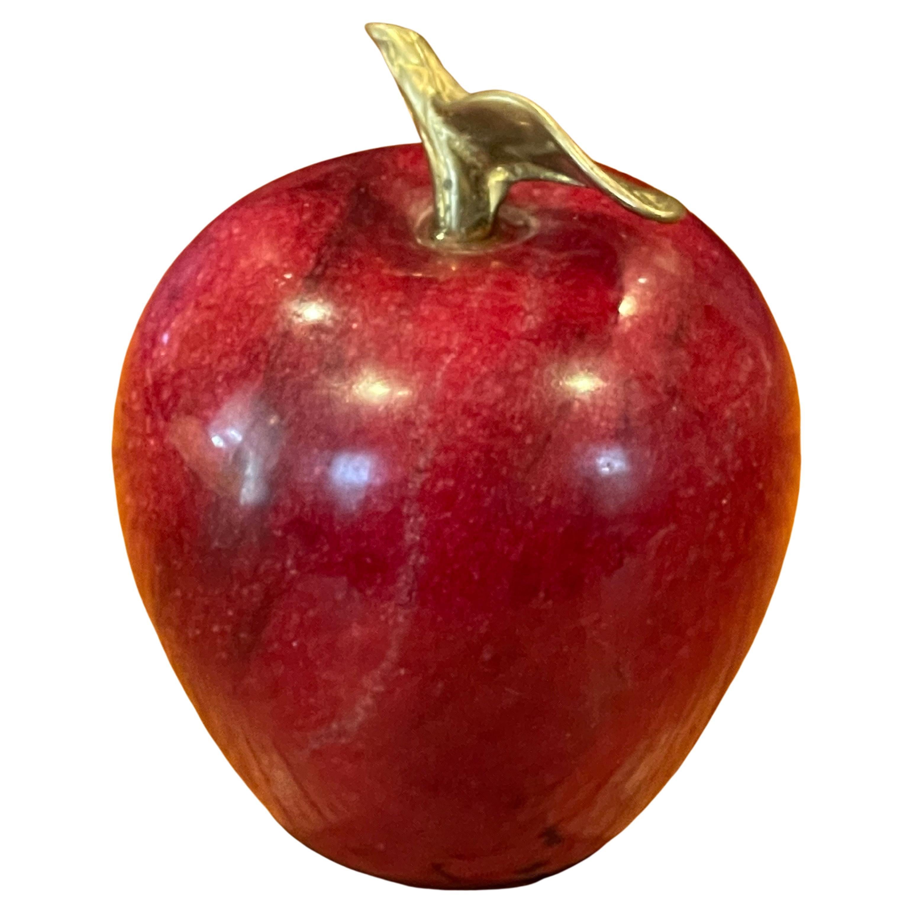 Solid Red Marble Apple Paperweight with Brass Stem For Sale 6