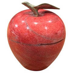 Solid Red Marble Apple Paperweight with Brass Stem