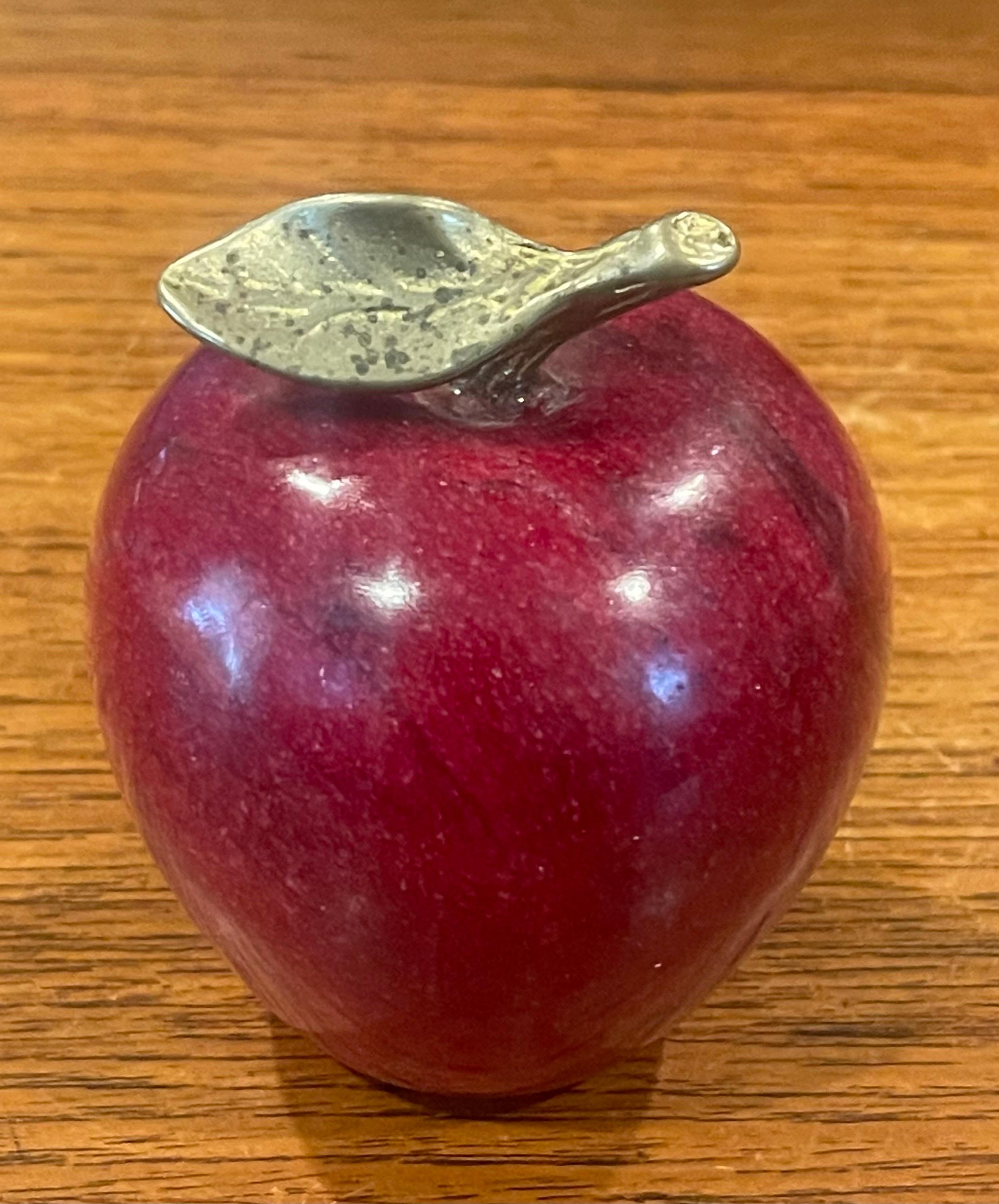 Solid Red Marble Apple Paperweight with Brass Stem For Sale 1