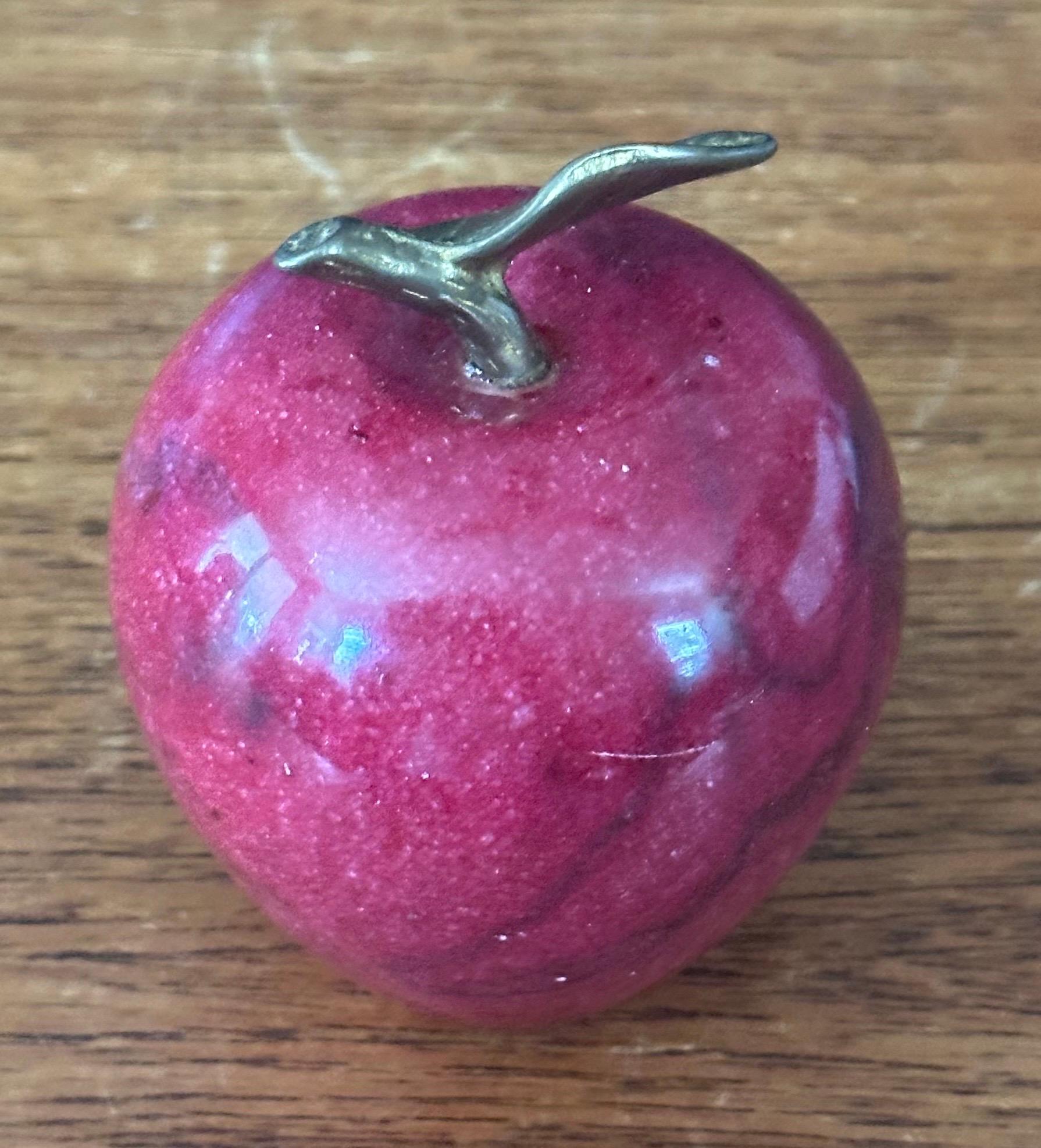 Solid Red Marble Apple Paperweight with Brass Stem For Sale 1