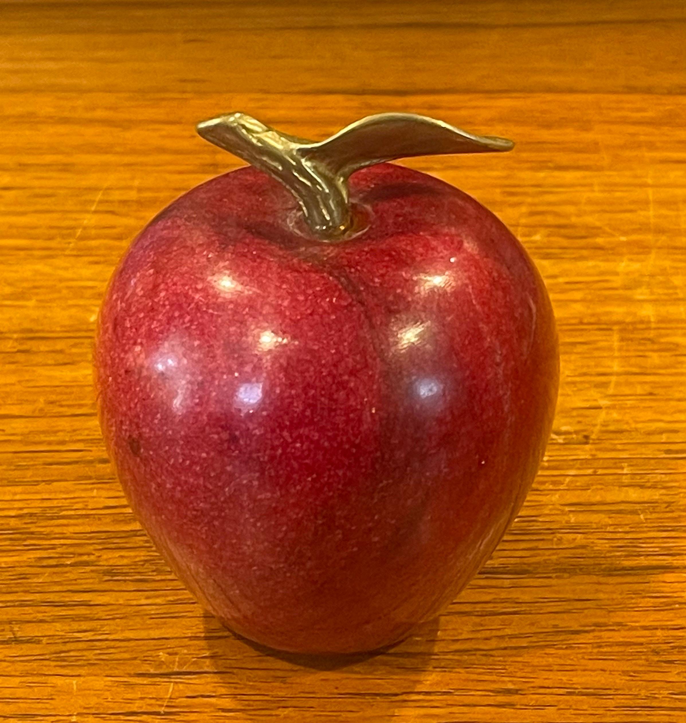 Solid Red Marble Apple Paperweight with Brass Stem For Sale 2