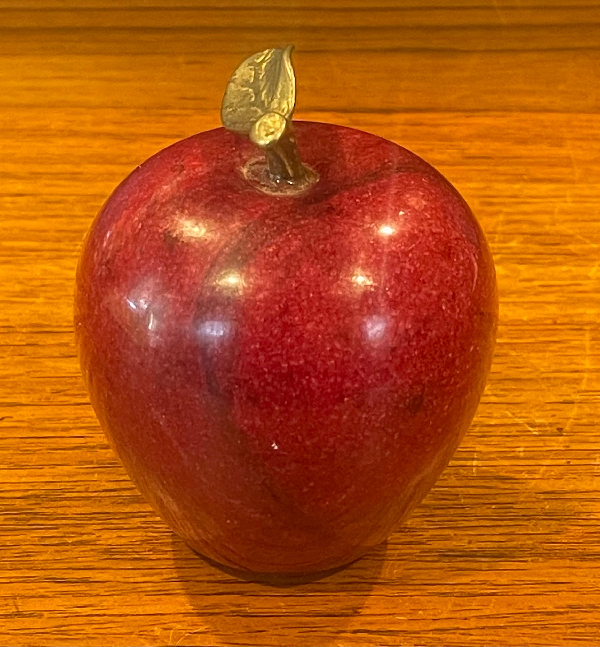 Solid Red Marble Apple Paperweight with Brass Stem For Sale 3