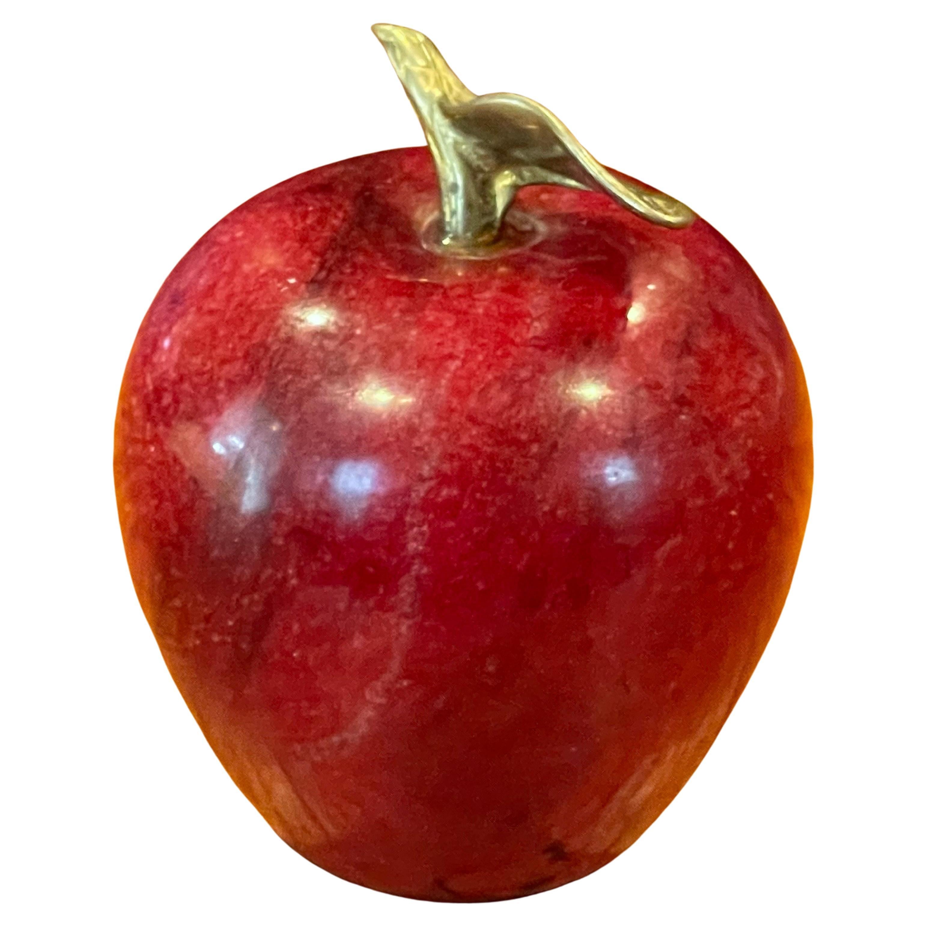 Solid Red Marble Apple Paperweight with Brass Stem For Sale at 1stDibs