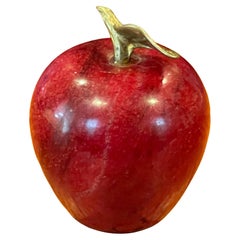 Solid Red Marble Apple Paperweight with Brass Stem