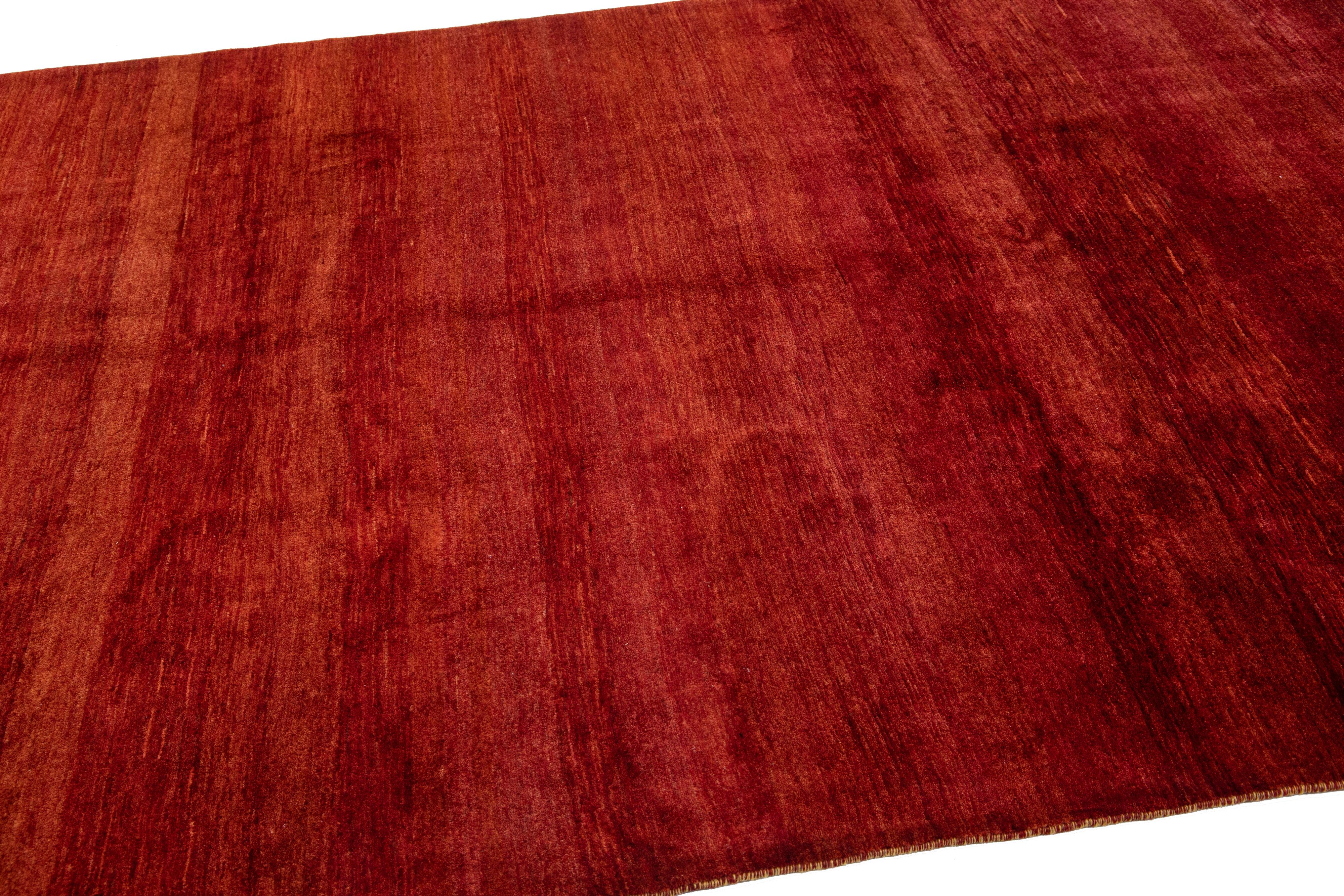 Hand-Knotted  Solid Red Modern Gabbeh Style Handmade Room Size Wool Rug For Sale