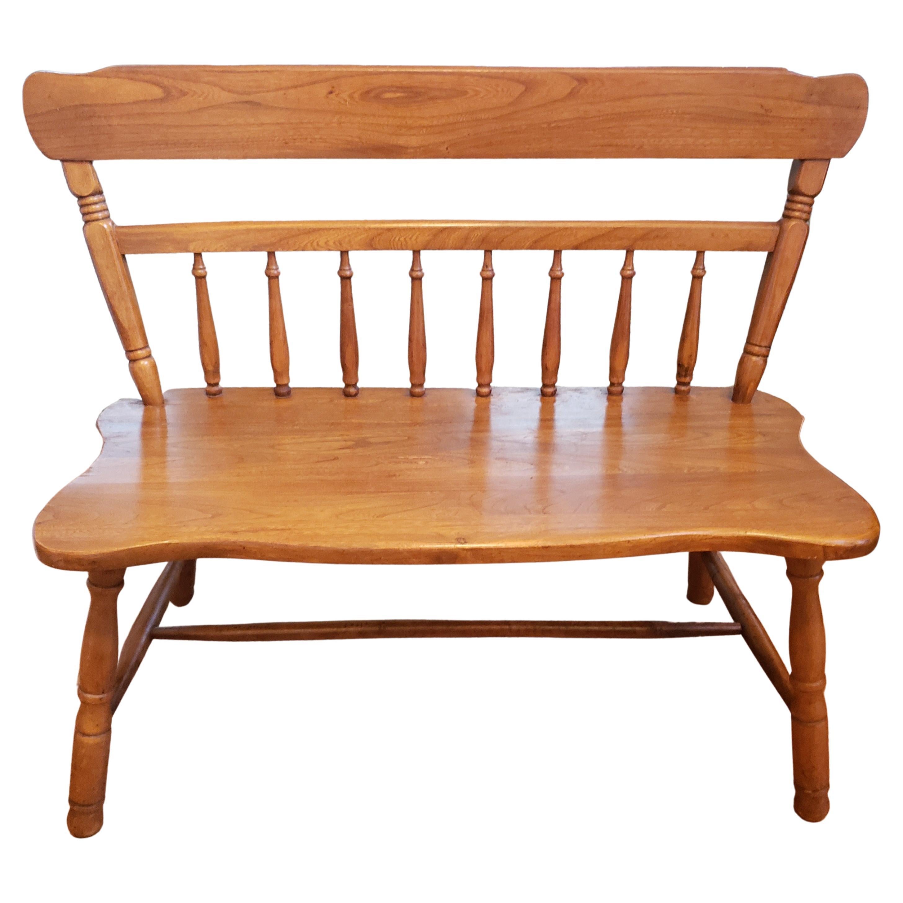 Solid Red Oak Farm House Style Two-Seat Bench Settee, Circa 1970s