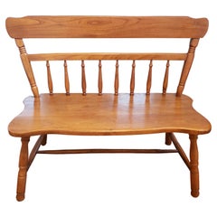 Vintage Solid Red Oak Farm House Style Two-Seat Bench Settee, Circa 1970s