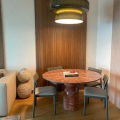 Solid Red Travertine Round Dining Table - Bespoke Marble Circle Table