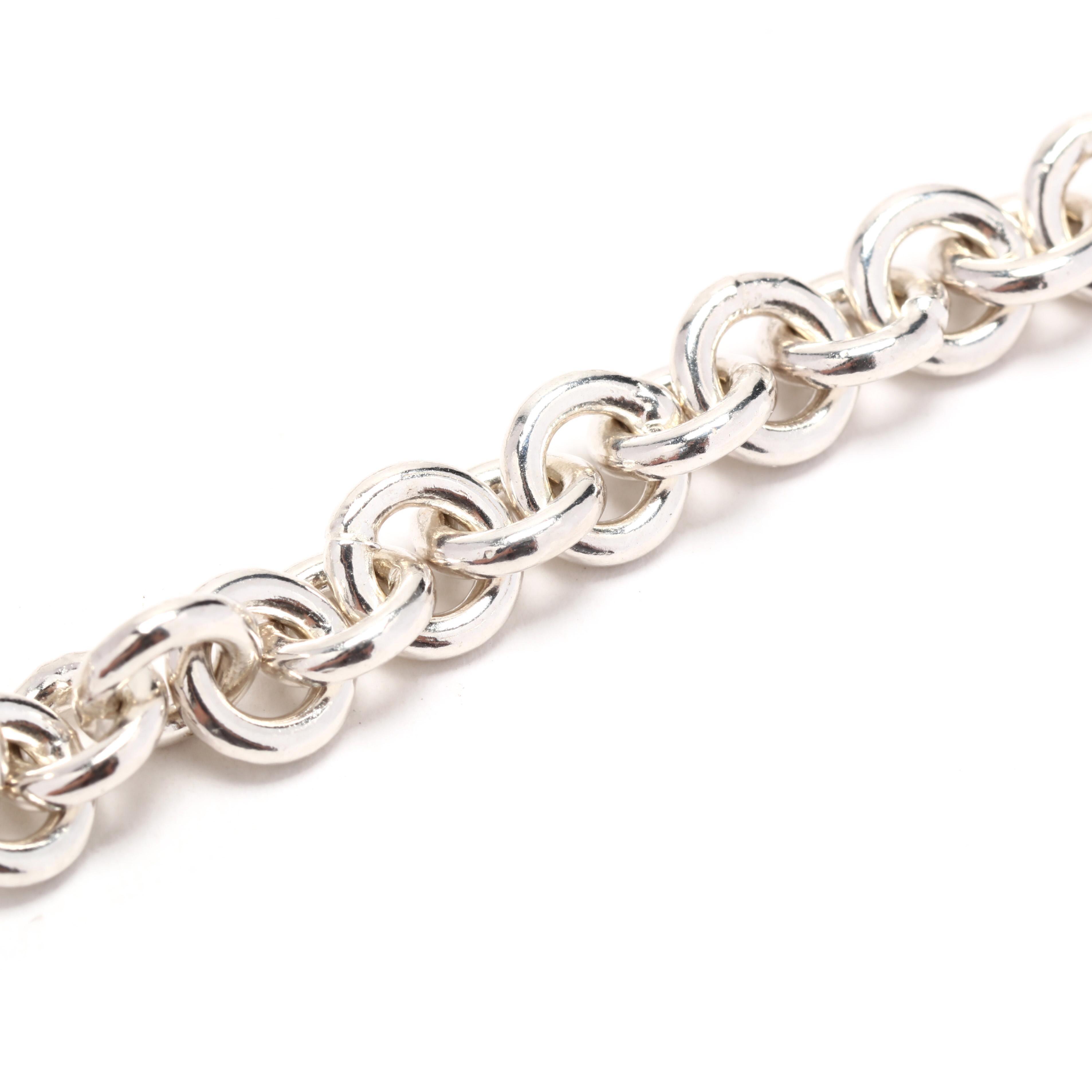 Solid Rolo Link Chain Bracelet, Sterling Silver In Good Condition For Sale In McLeansville, NC