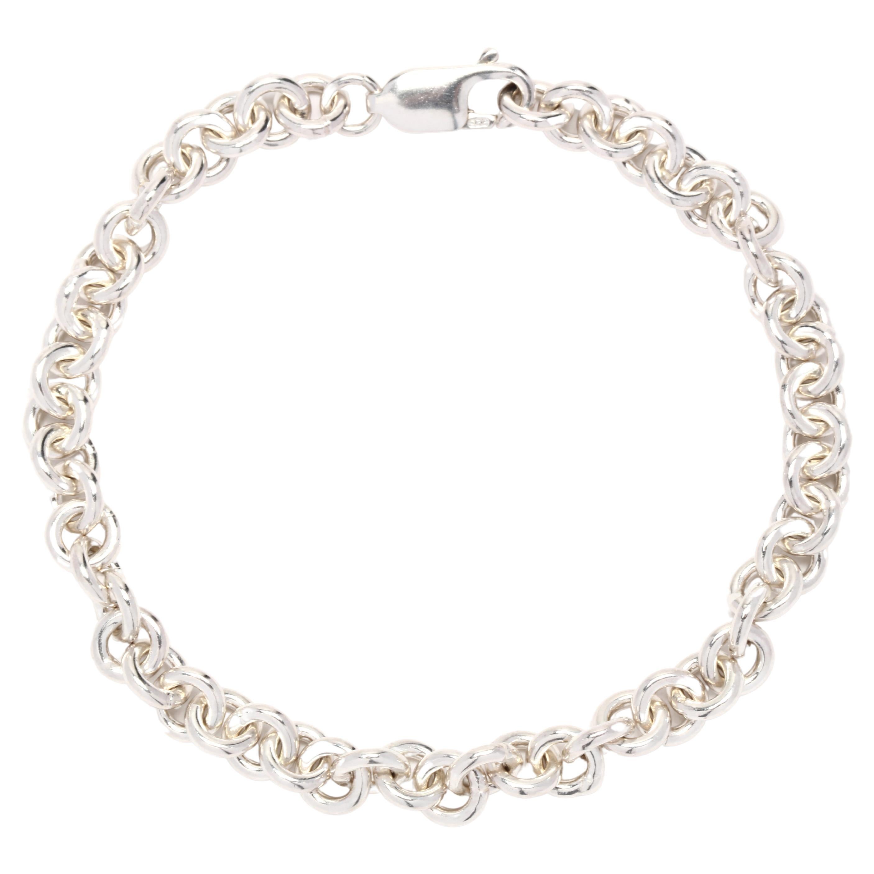 Solid Rolo Link Chain Bracelet, Sterling Silver