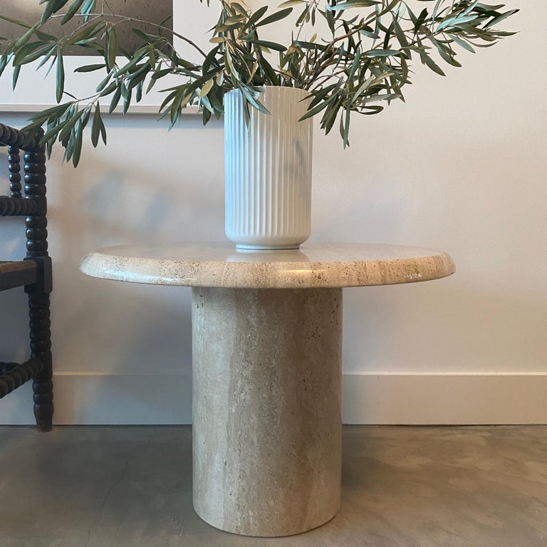 Solid Roman Travertine pedestal coffee table, ITALY 1970 For Sale at