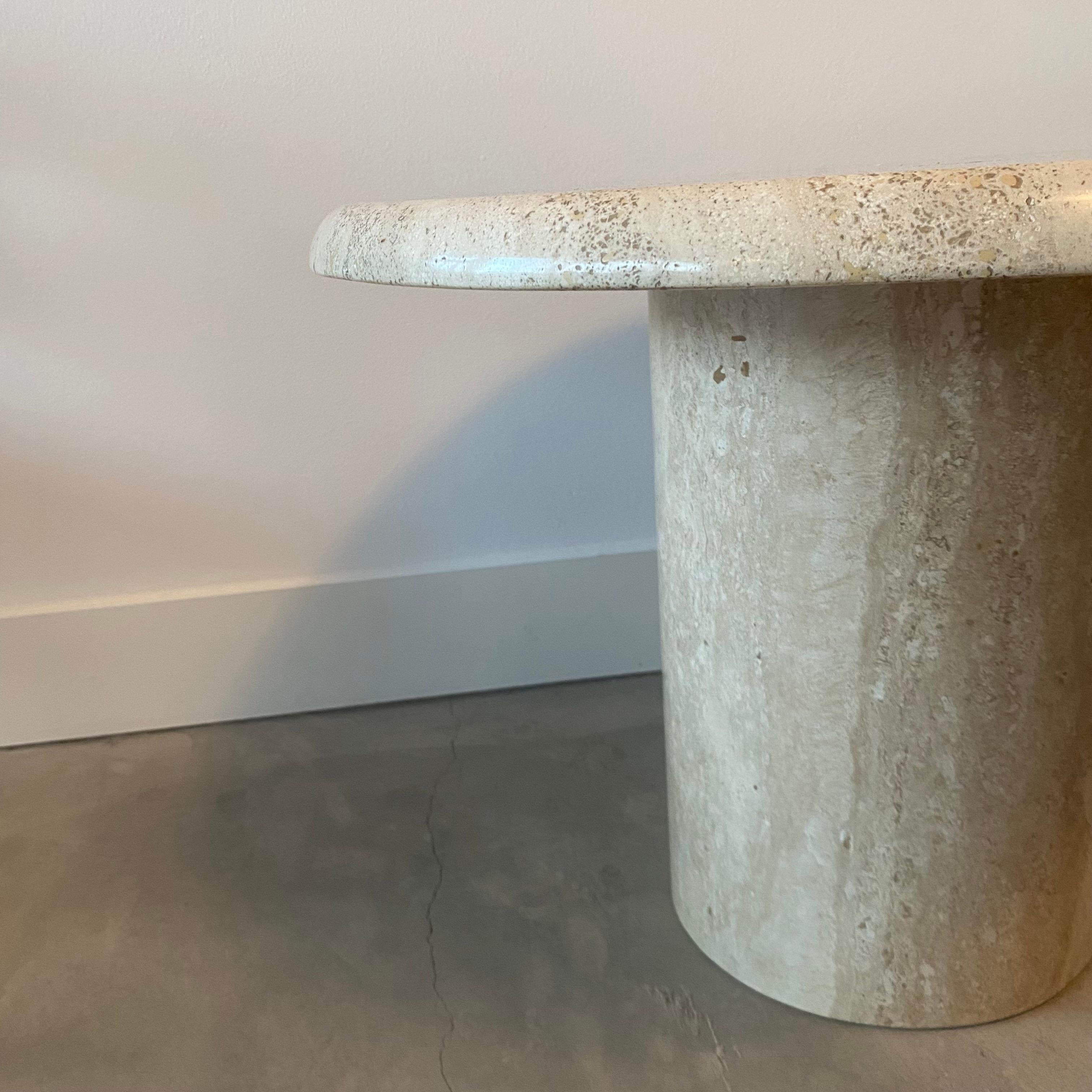 Italian Solid Roman Travertine Pedestal Coffee Table, Italy, 1970 For Sale