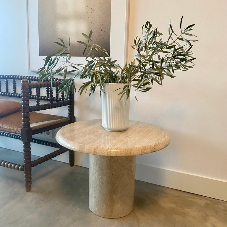 Solid Roman Travertine pedestal coffee table, ITALY 1970 For Sale at