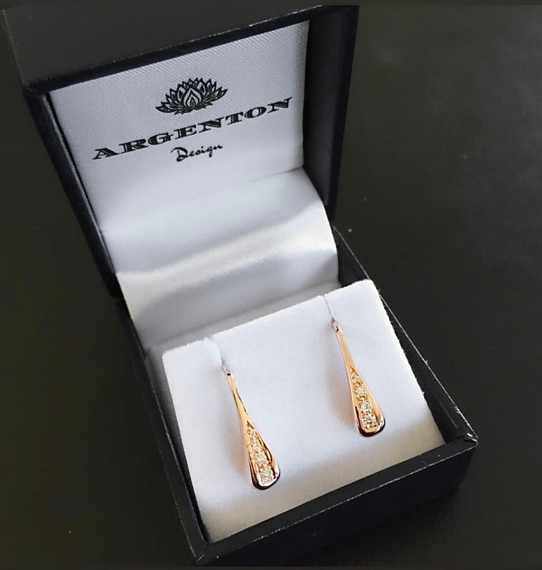 Contemporary Solid Rose Gold Diamond Droplet earrings in 9k  For Sale