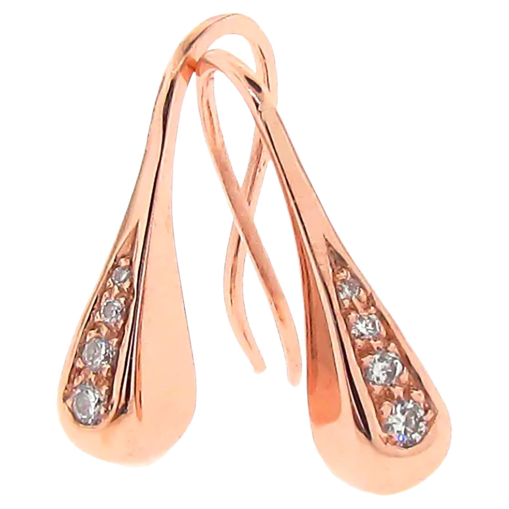 Boucles d'oreilles gouttelettes de diamants en or rose massif 9k  en vente