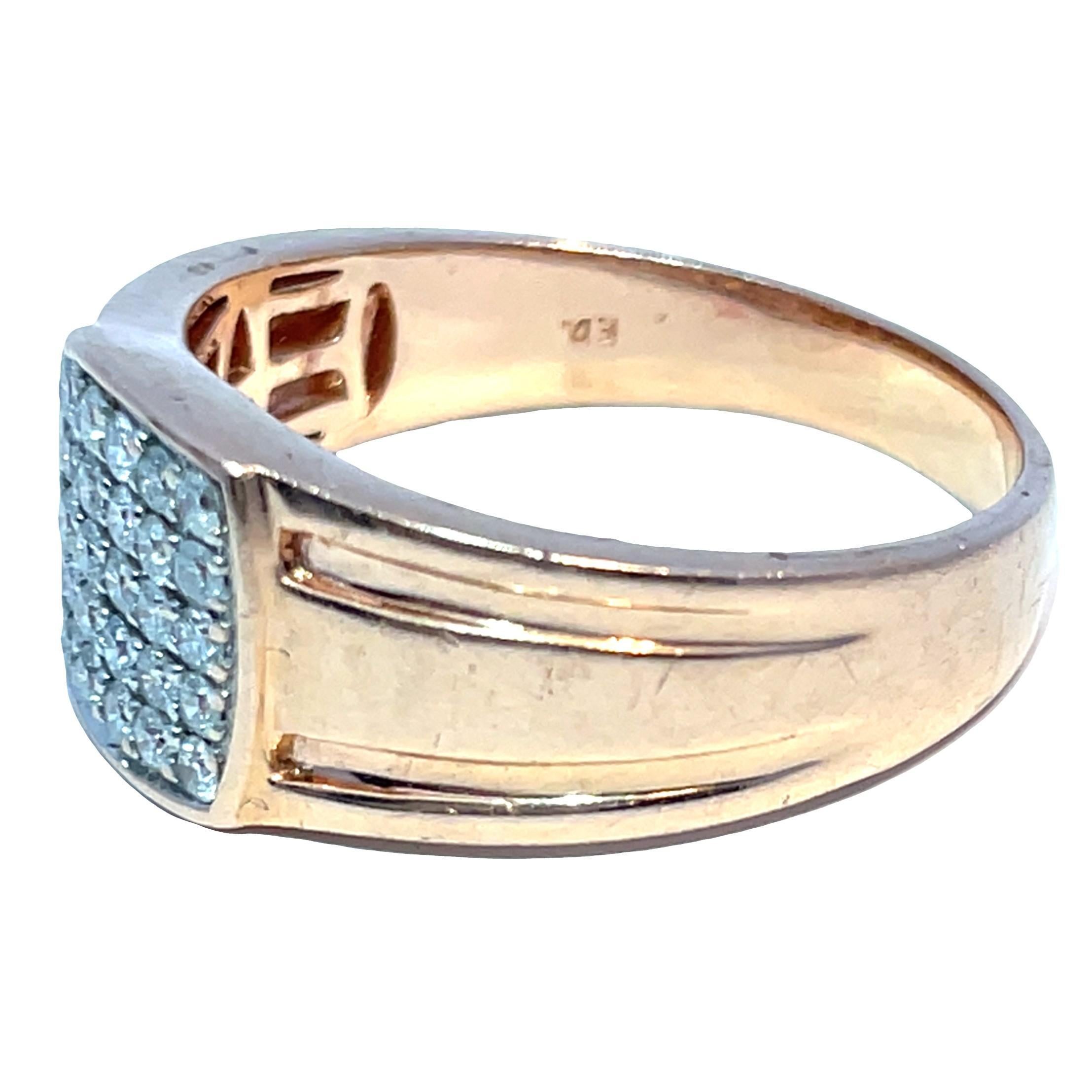 Anillo de oro rosa macizo con racimo de diamantes naturales Corte brillante en venta