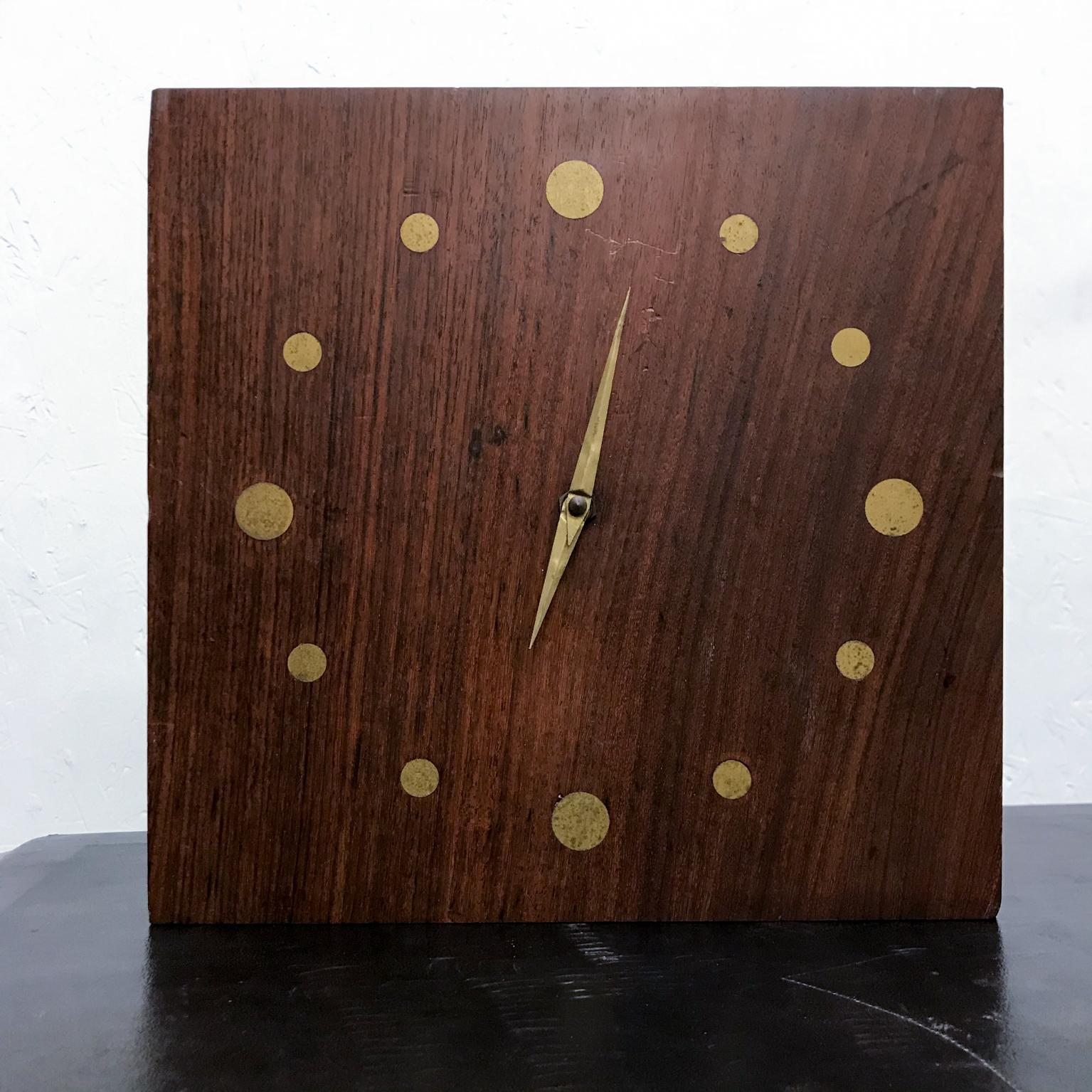 American Solid Rosewood and Brass Wall Clock Mid-Century Modern Period