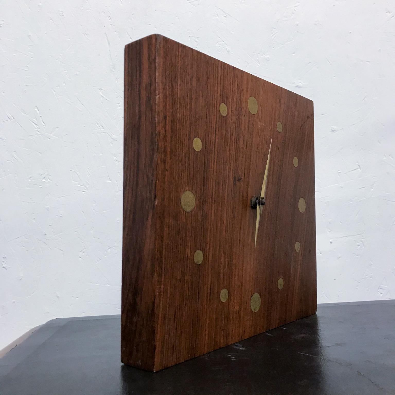 Oiled Solid Rosewood and Brass Wall Clock Mid-Century Modern Period