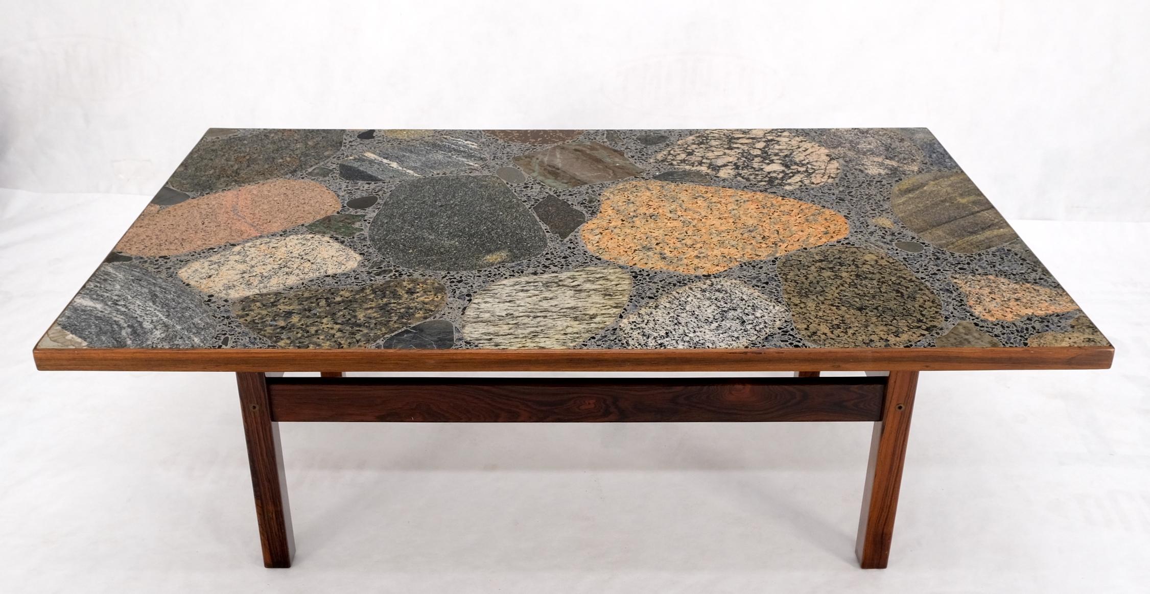 Solid Rosewood Base Terrazzo Granite Top Rectangle Danish Modern Coffee Table For Sale 2