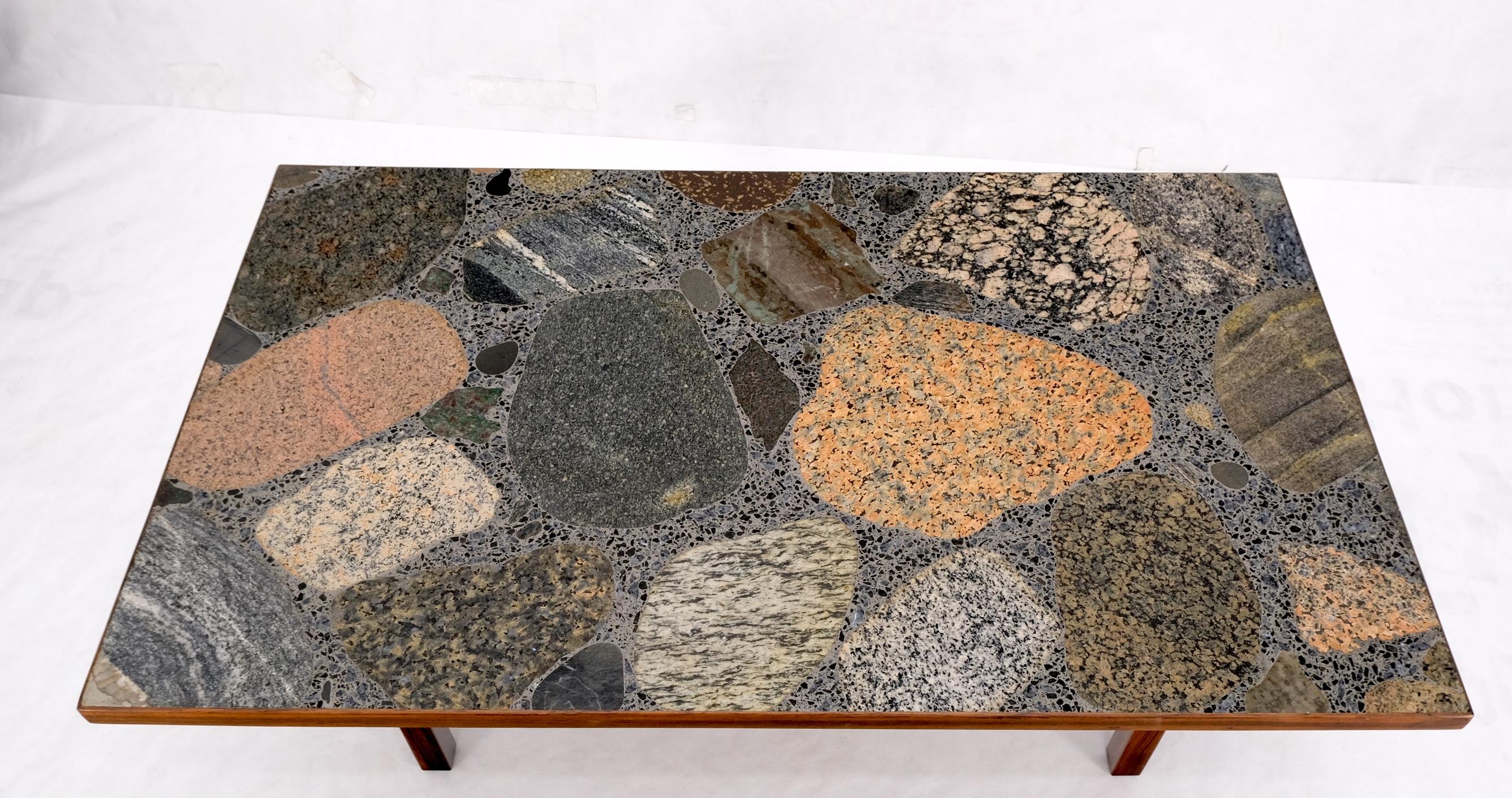 Solid Rosewood Base Terrazzo Granite Top Rectangle Danish Modern Coffee Table For Sale 3