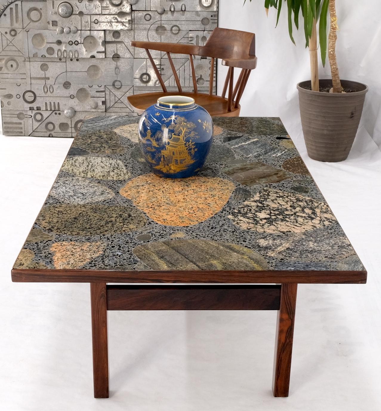 Solid Rosewood Base Terrazzo Granite Top Rectangle Danish Modern Coffee Table For Sale 4