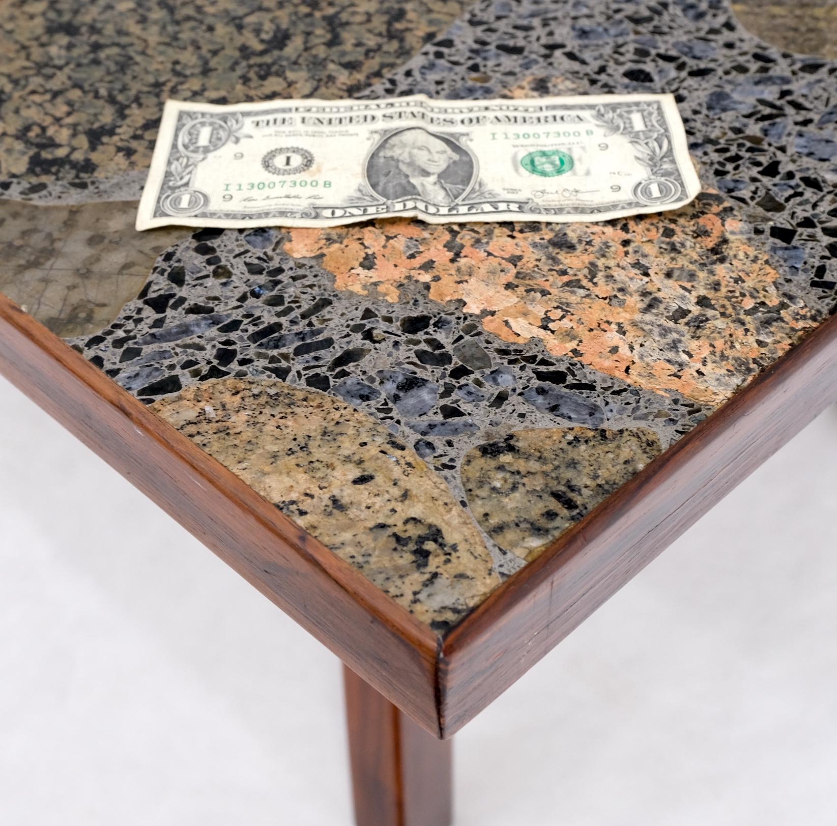 20th Century Solid Rosewood Base Terrazzo Granite Top Rectangle Danish Modern Coffee Table For Sale