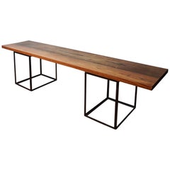 Solid Rosewood Bench with Open Frame Iron Cube Pedestals
