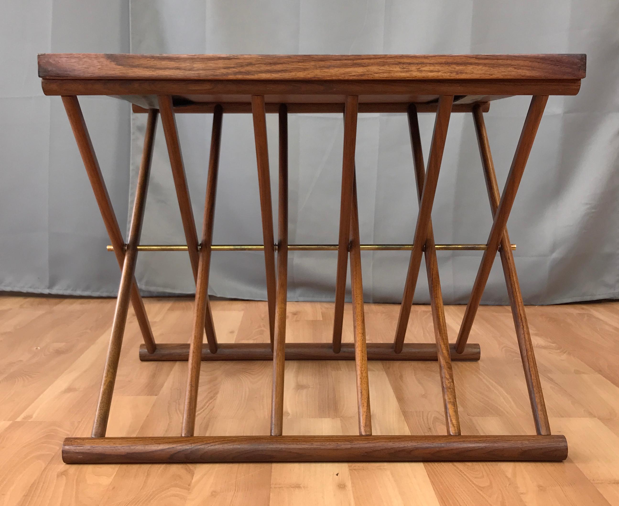 Mid-Century Modern Solid Rosewood Campaign Style Folding Occasional Table
