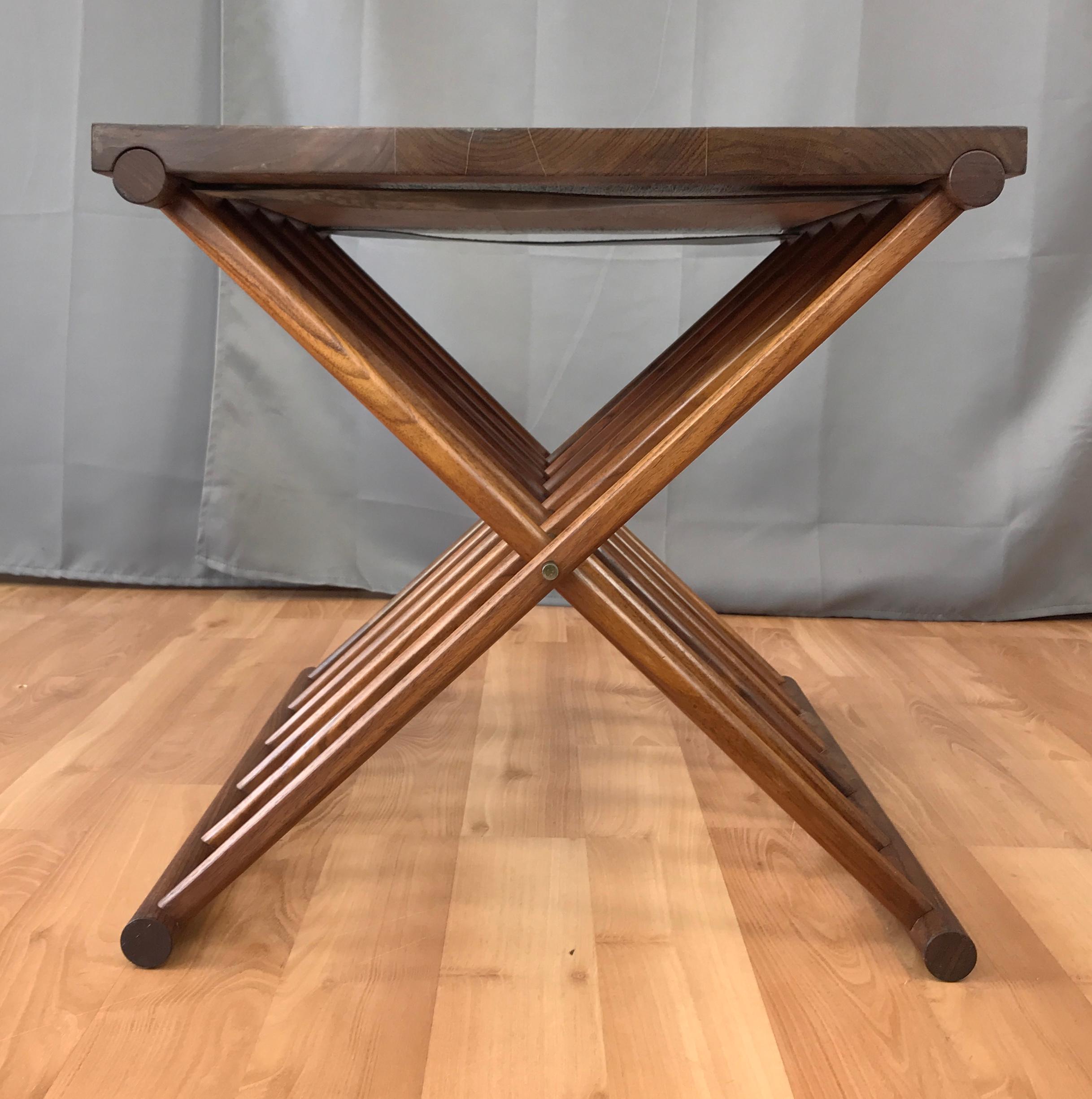 Danish Solid Rosewood Campaign Style Folding Occasional Table