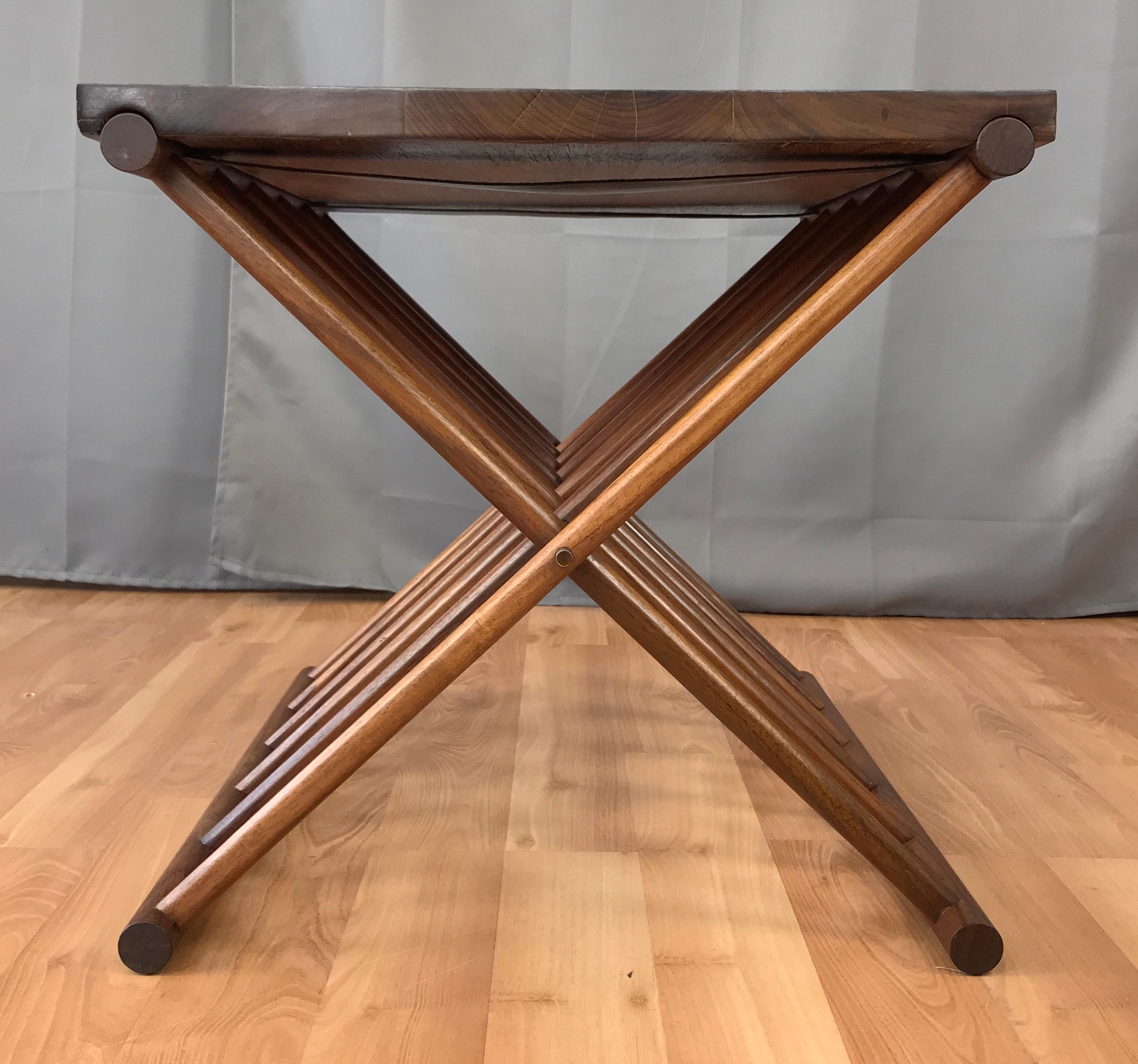 Mid-20th Century Solid Rosewood Campaign Style Folding Occasional Table