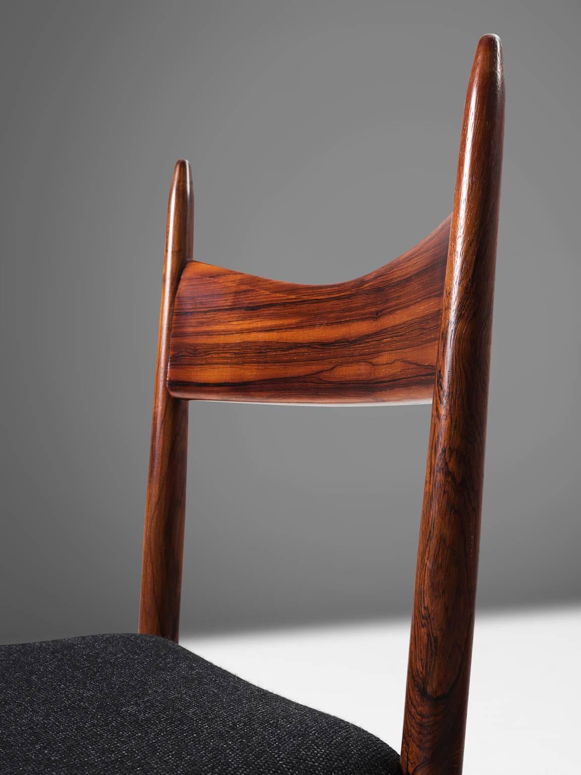 Fabric Solid Rosewood Dining Chairs, Denmark, circa 1950