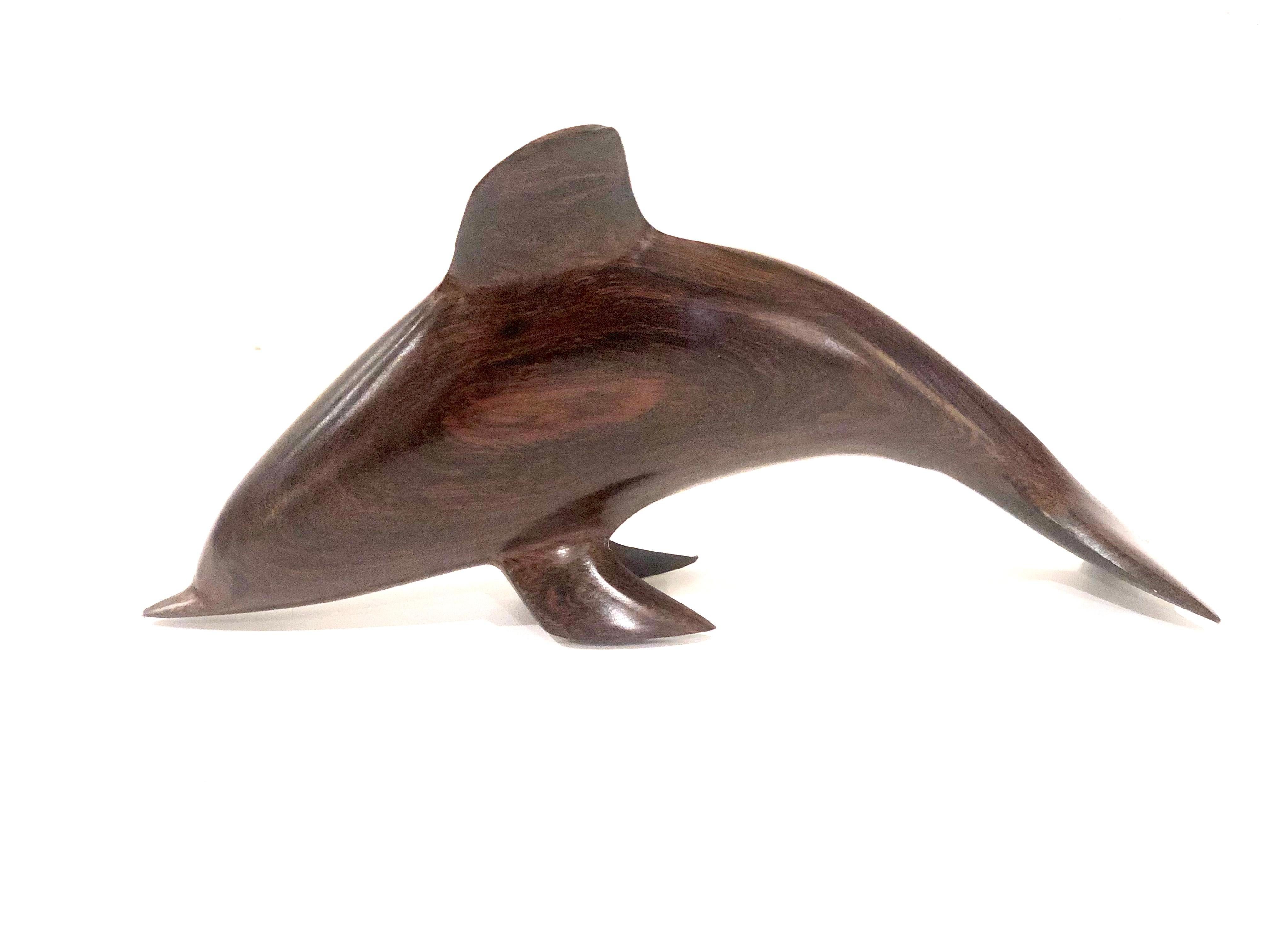 Scandinavian Modern Solid Rosewood Handcrafted Dolphin Sculpture For Sale