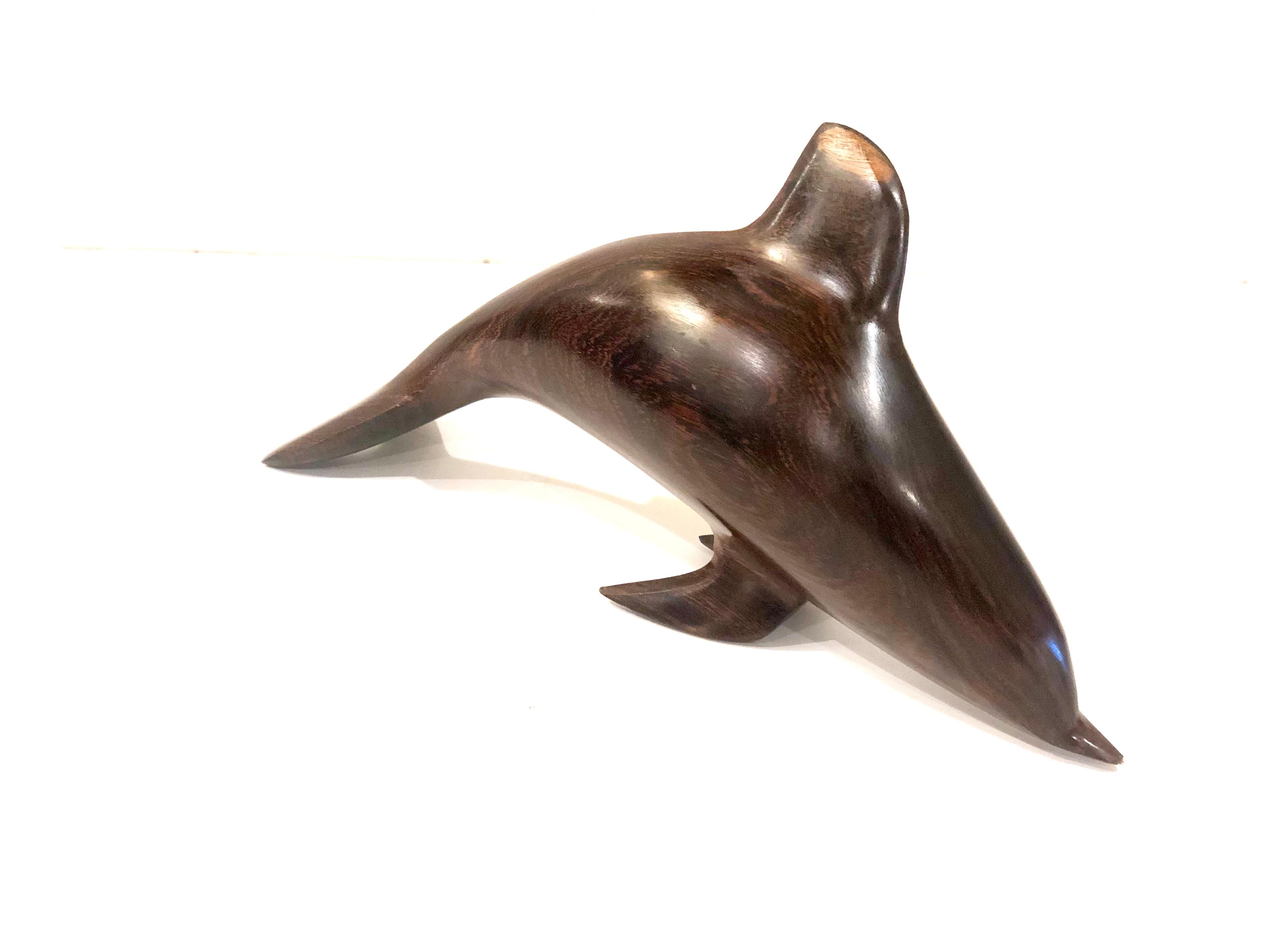 American Solid Rosewood Handcrafted Dolphin Sculpture For Sale