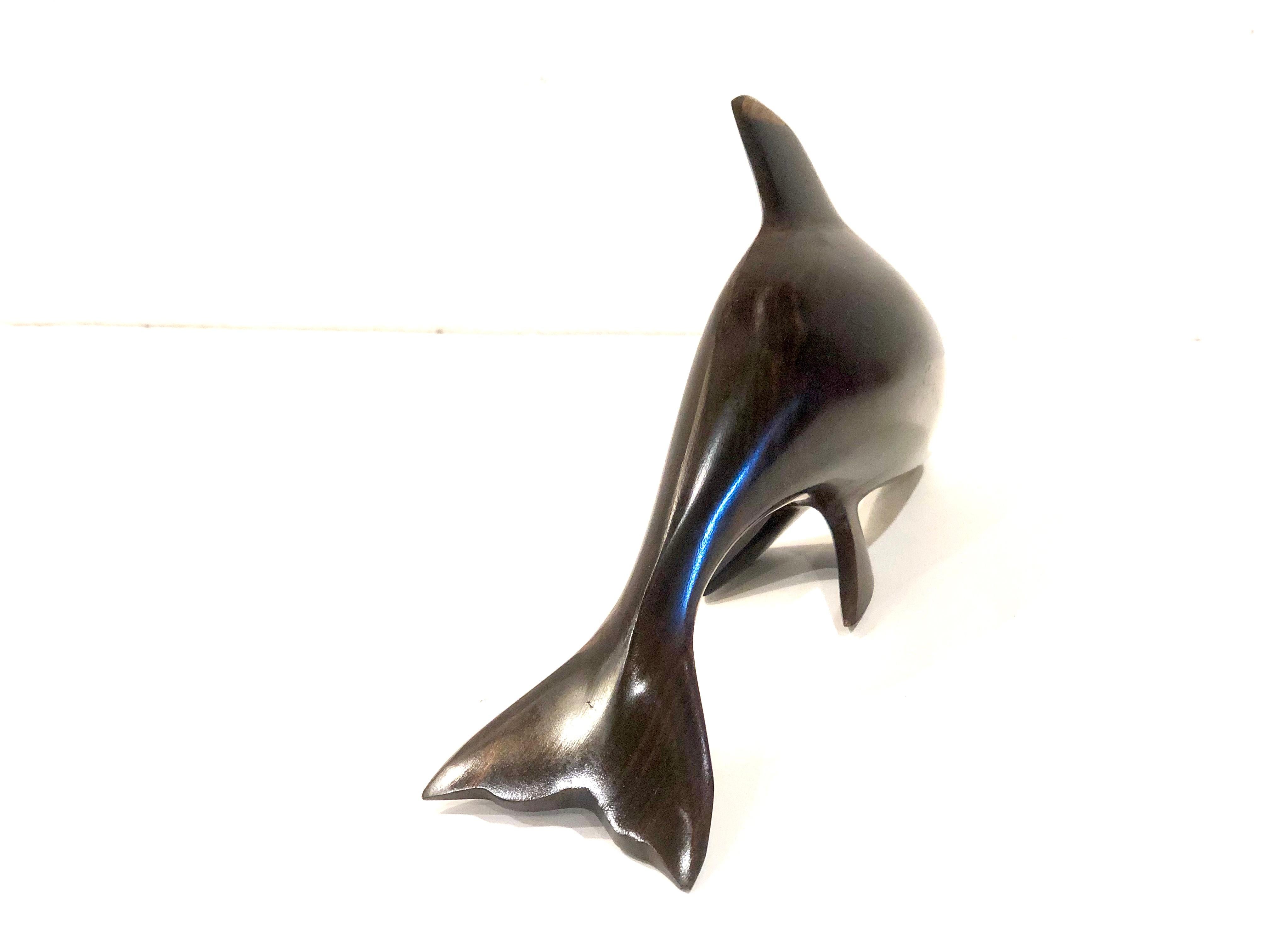 Solid Rosewood Handcrafted Dolphin Sculpture In Excellent Condition For Sale In San Diego, CA