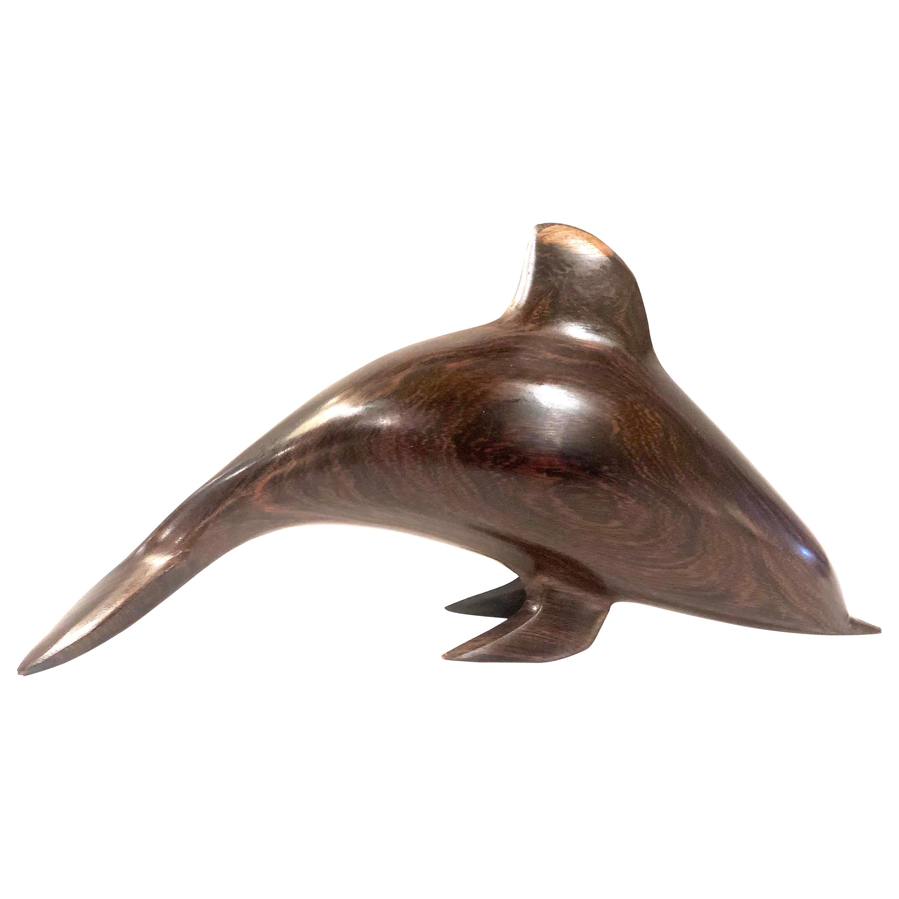 Solid Rosewood Handcrafted Dolphin Sculpture For Sale